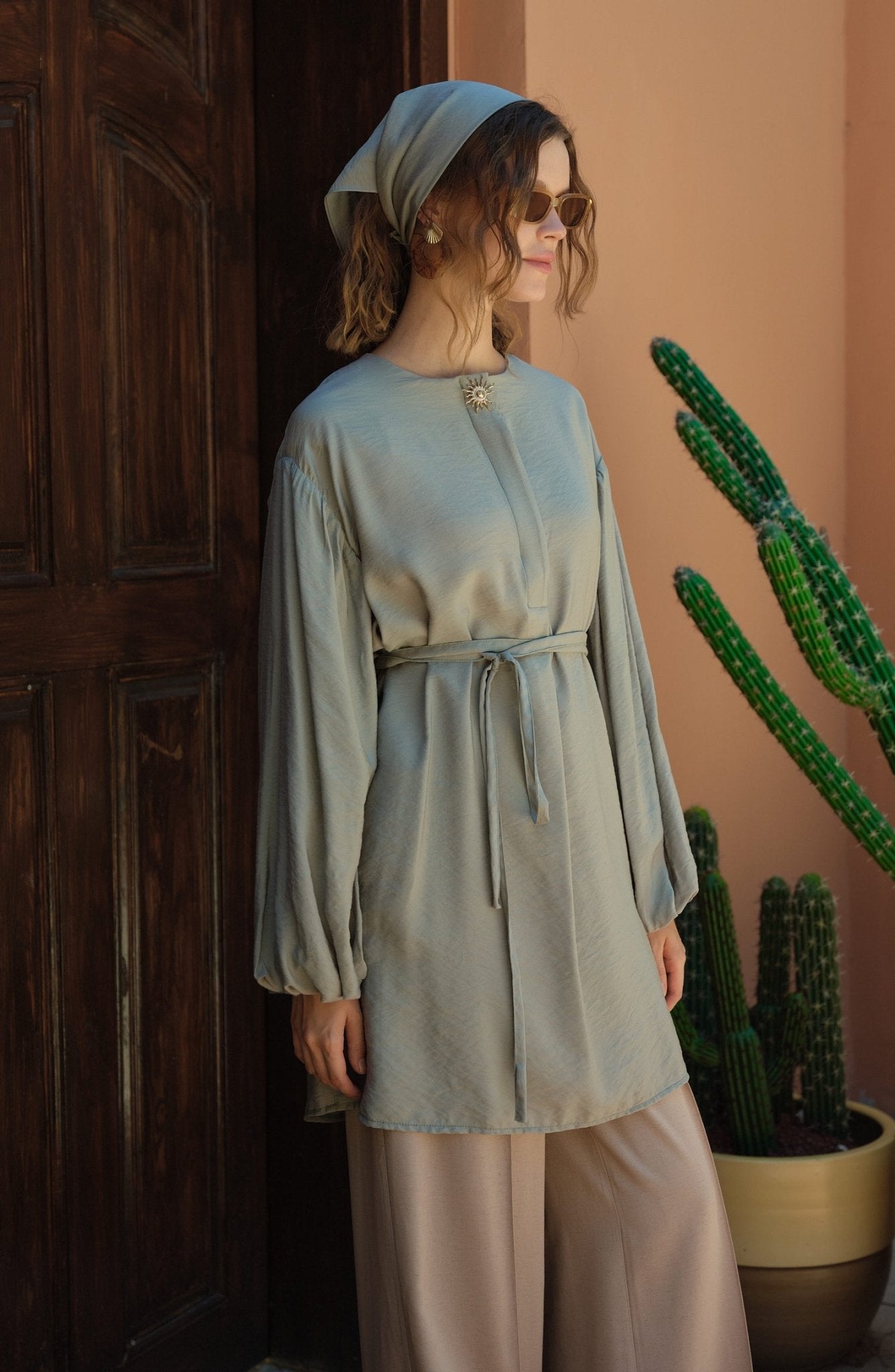 Balon Kol Sunshine Mint Tunik - Fatma Atasoy