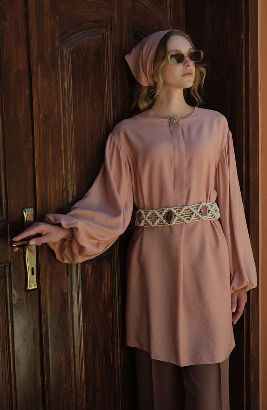 Balon Kol Sunshine Soft Pembe Tunik - Fatma Atasoy