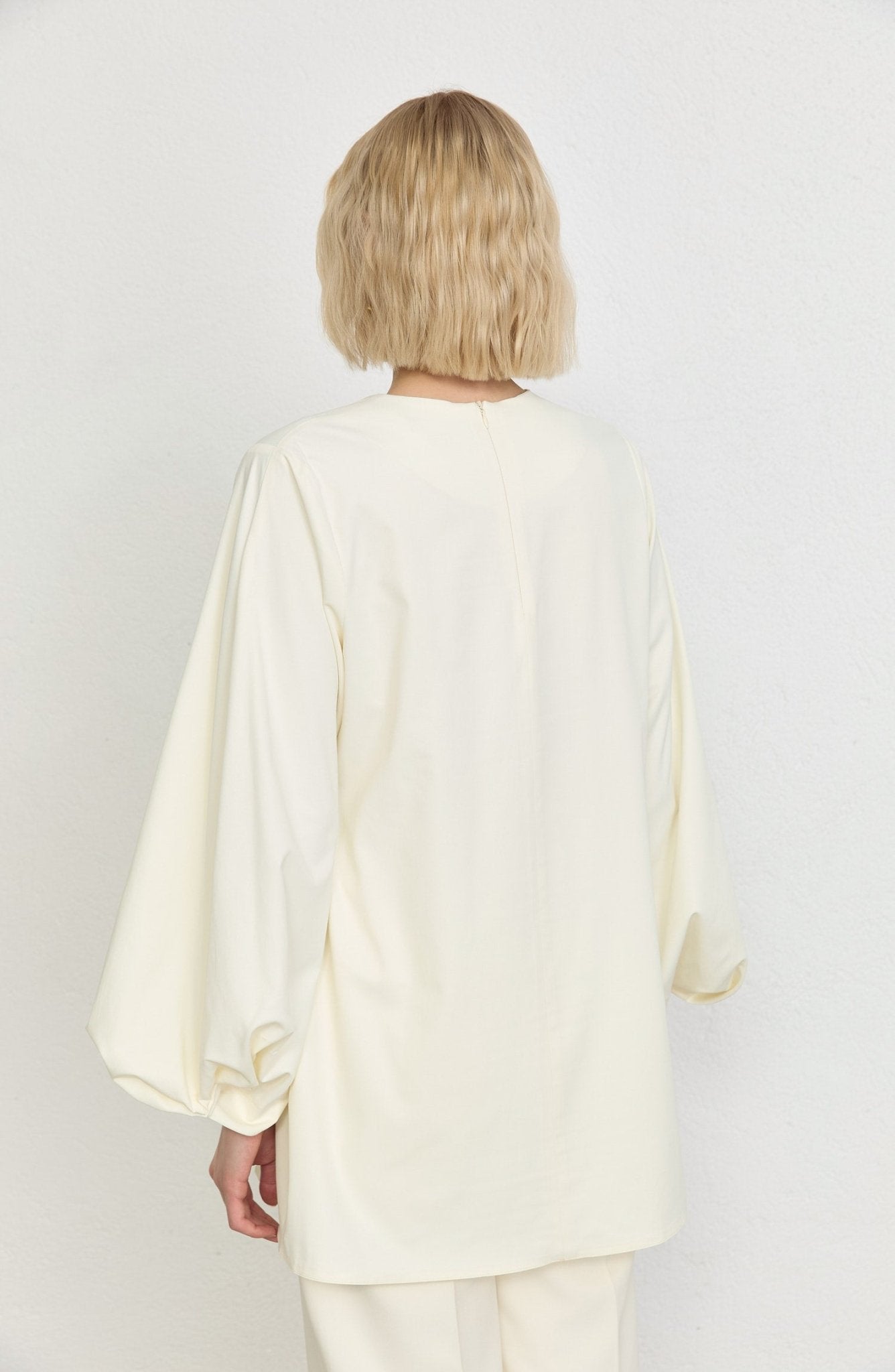 Balon Kol Vanilya Pamuk Tunik Gömlek - Fatma Atasoy