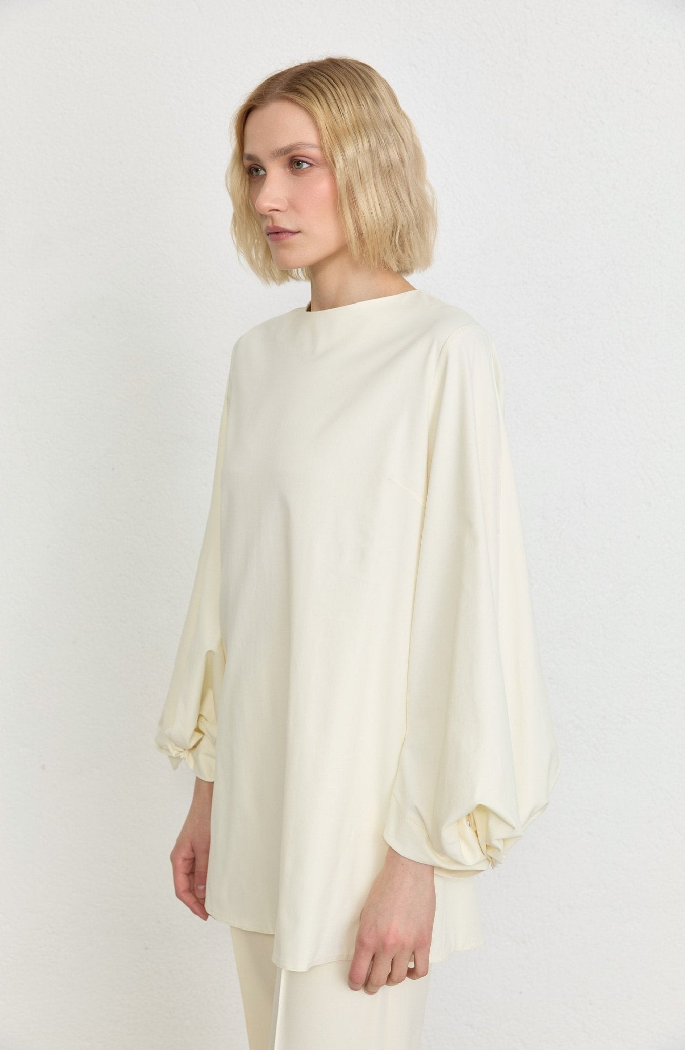 Balon Kol Vanilya Pamuk Tunik Gömlek - Fatma Atasoy