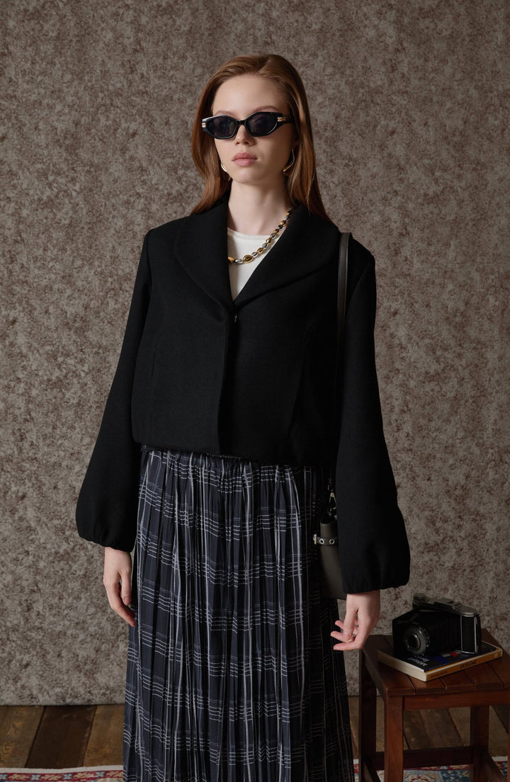 Balon Siyah Kaşe Ceket - Fatma Atasoy