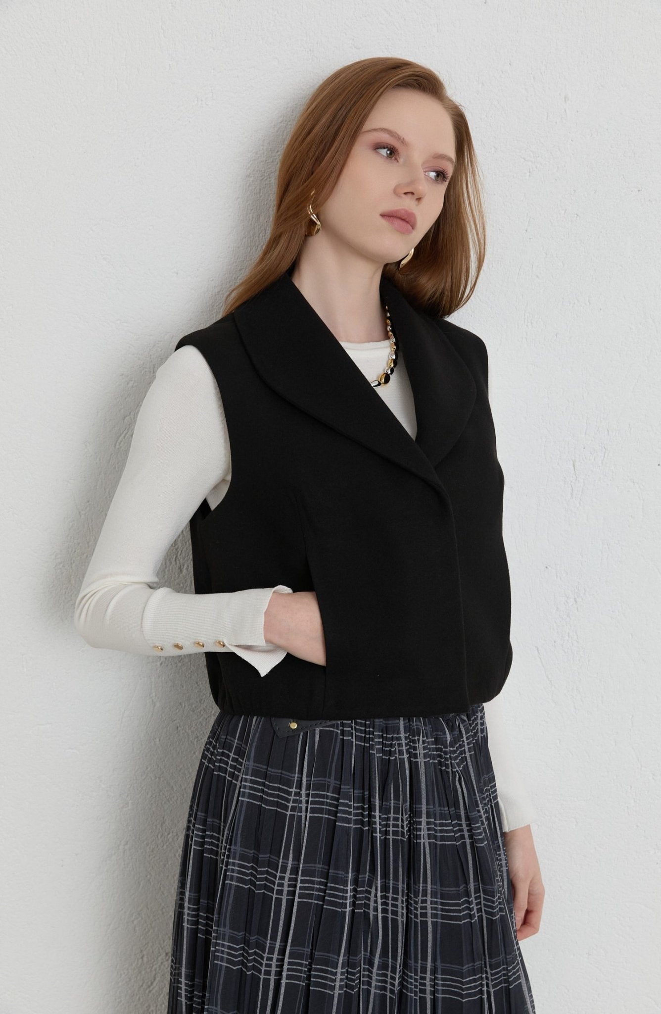 Balon Siyah Kaşe Yelek - Fatma Atasoy