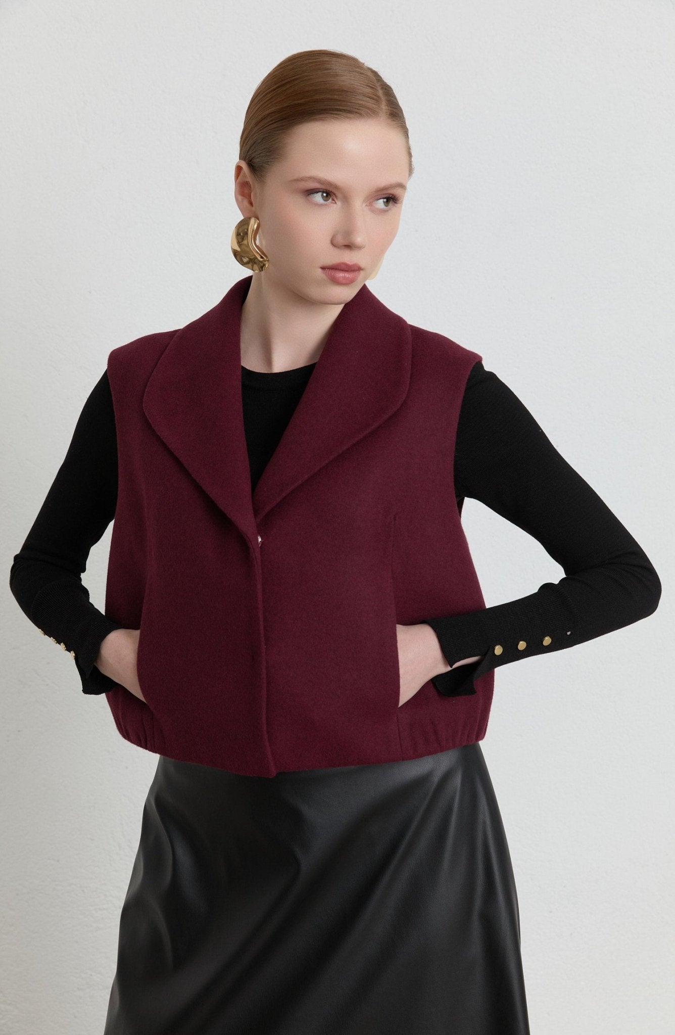 Balon Vişne Kaşe Yelek - Fatma Atasoy