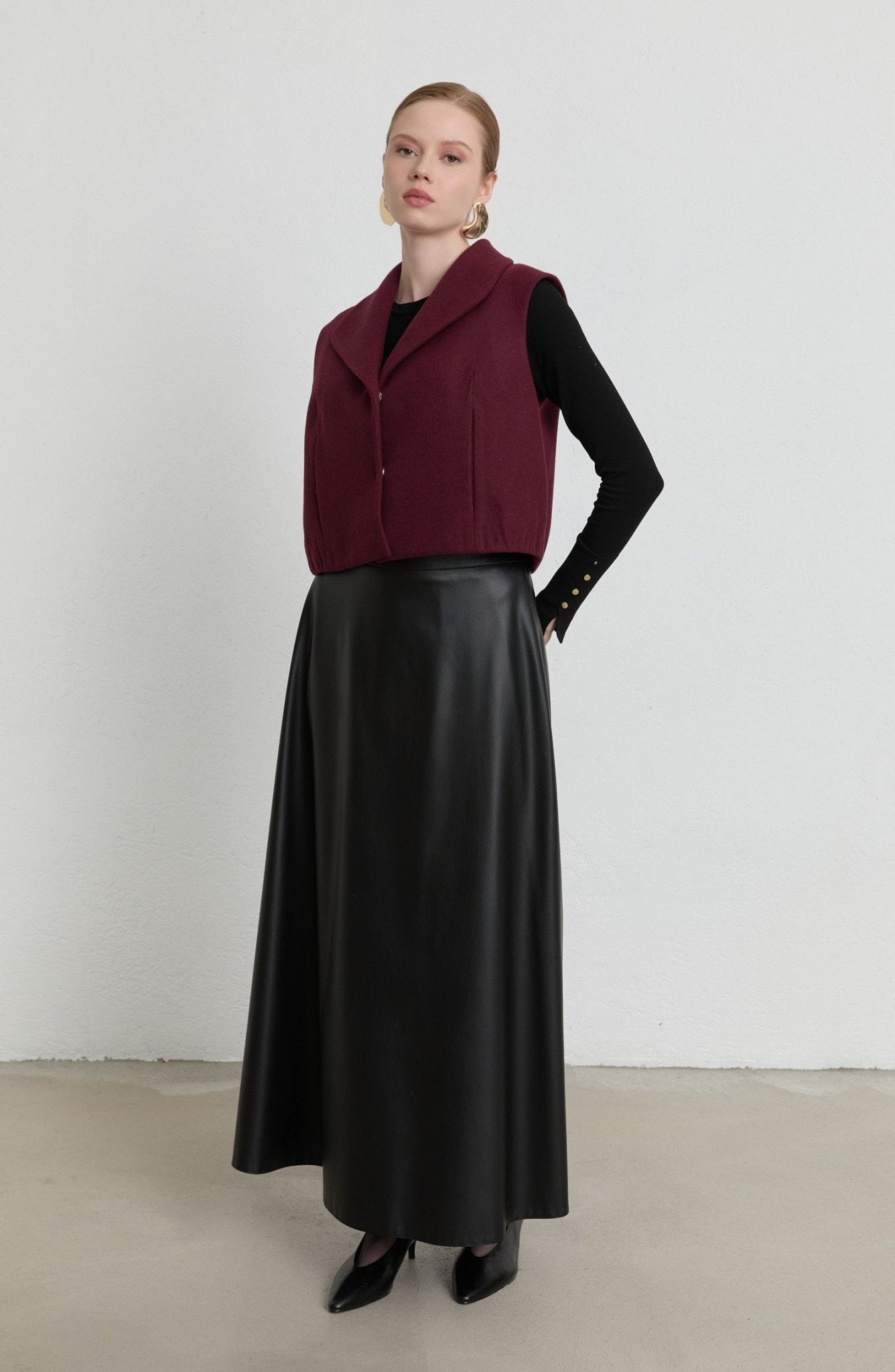 Balon Vişne Kaşe Yelek - Fatma Atasoy