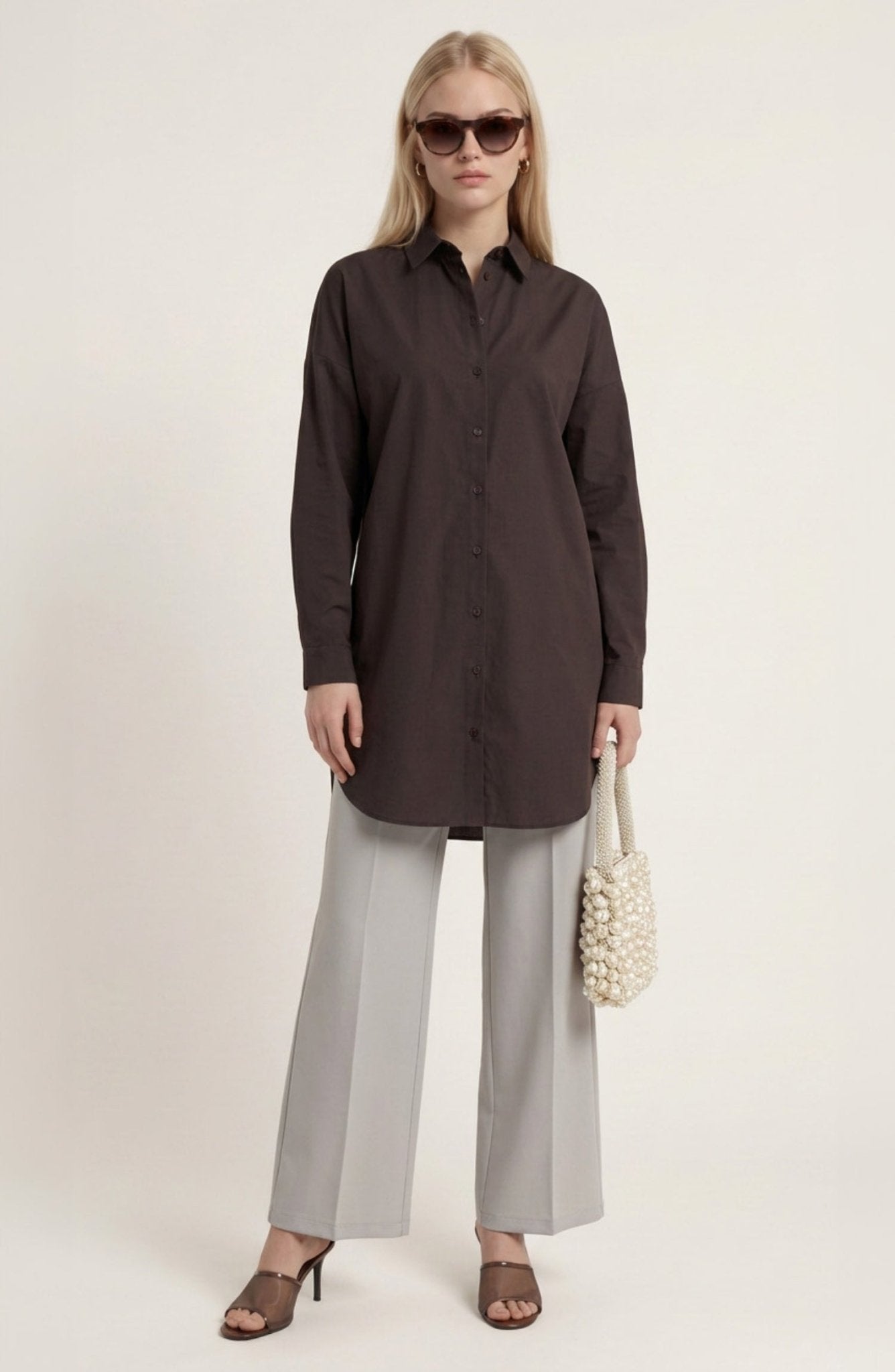 Basic Acı Kahve Oversize Pamuk Gömlek - Fatma Atasoy