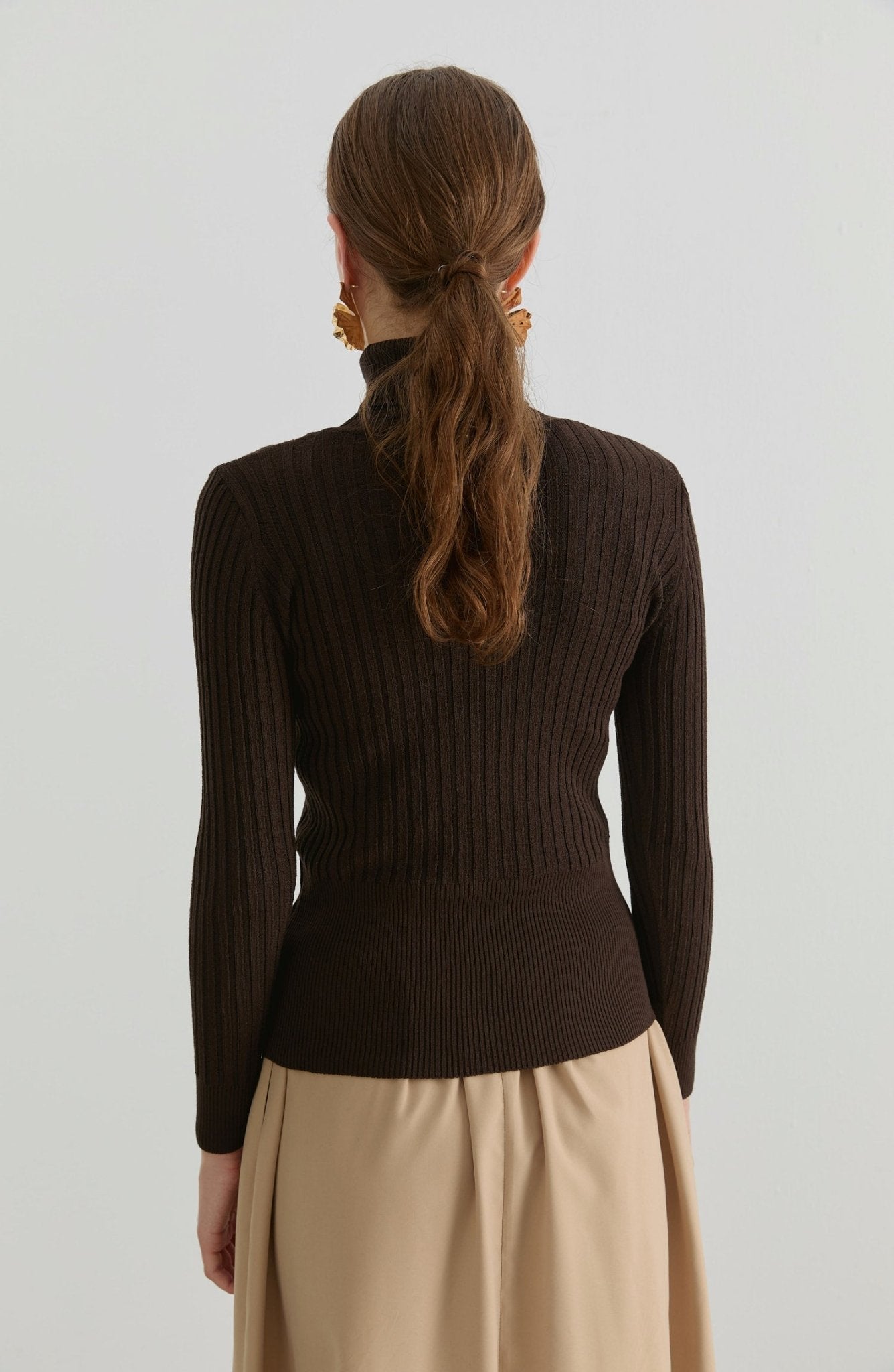 Basic Balıkçı Yaka Acı Kahve Fitilli Triko Kazak - Fatma Atasoy