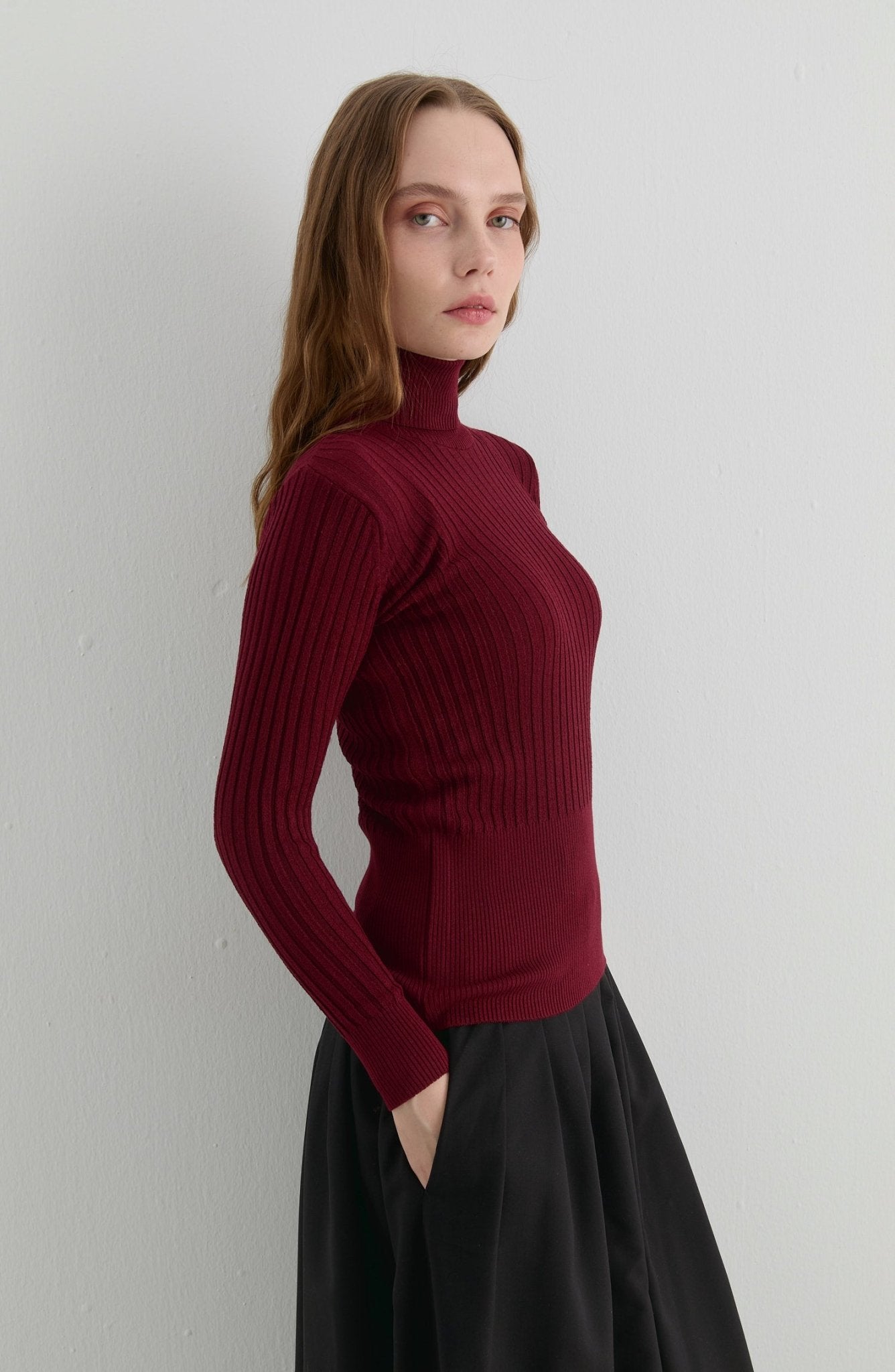 Basic Balıkçı Yaka Bordo Fitilli Triko Kazak - Fatma Atasoy