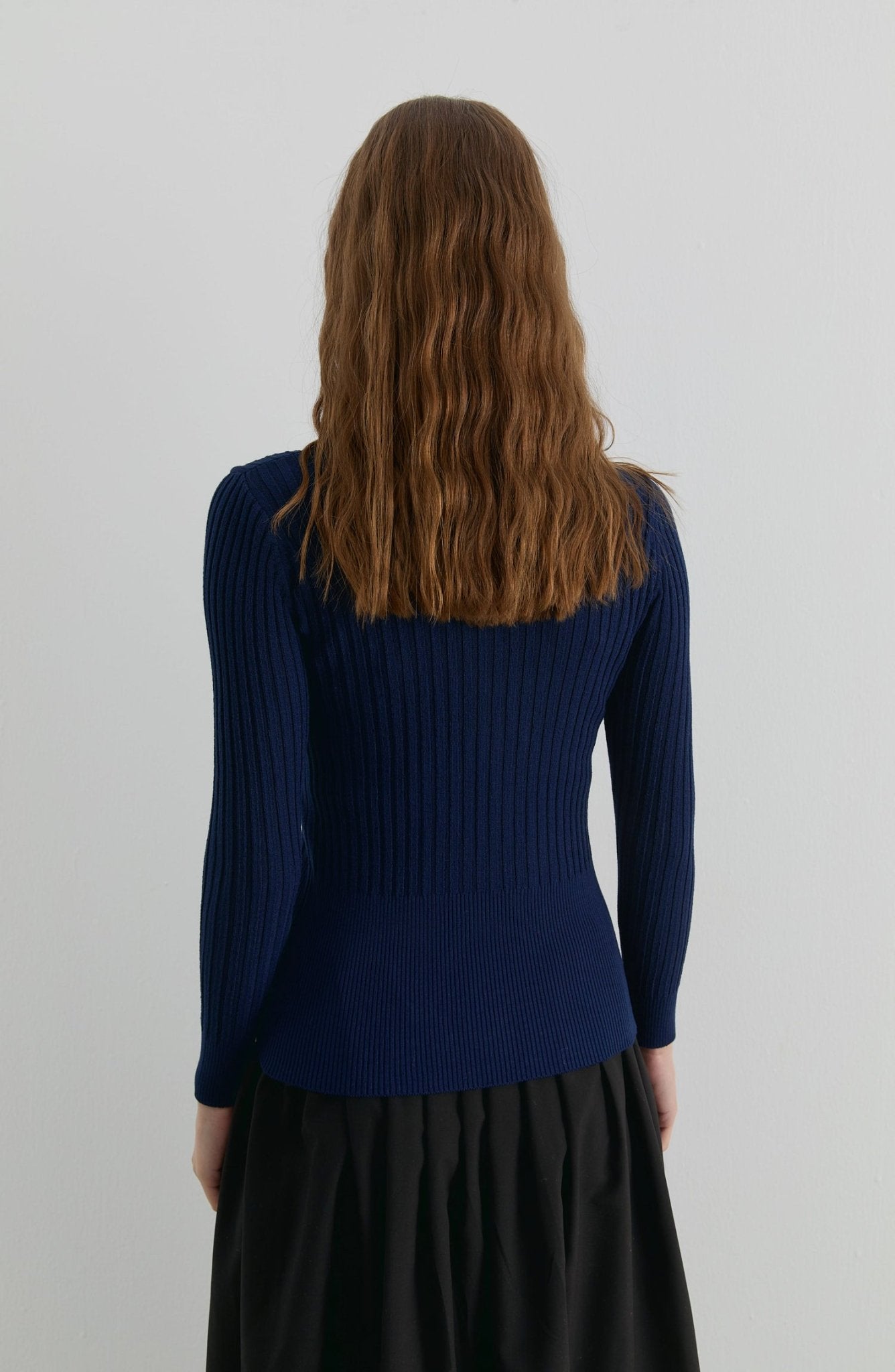 Basic Balıkçı Yaka Lacivert Kahve Fitilli Triko Kazak - Fatma Atasoy