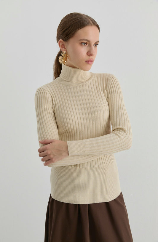 Basic Balıkçı Yaka Taş Fitilli Triko Kazak - Fatma Atasoy