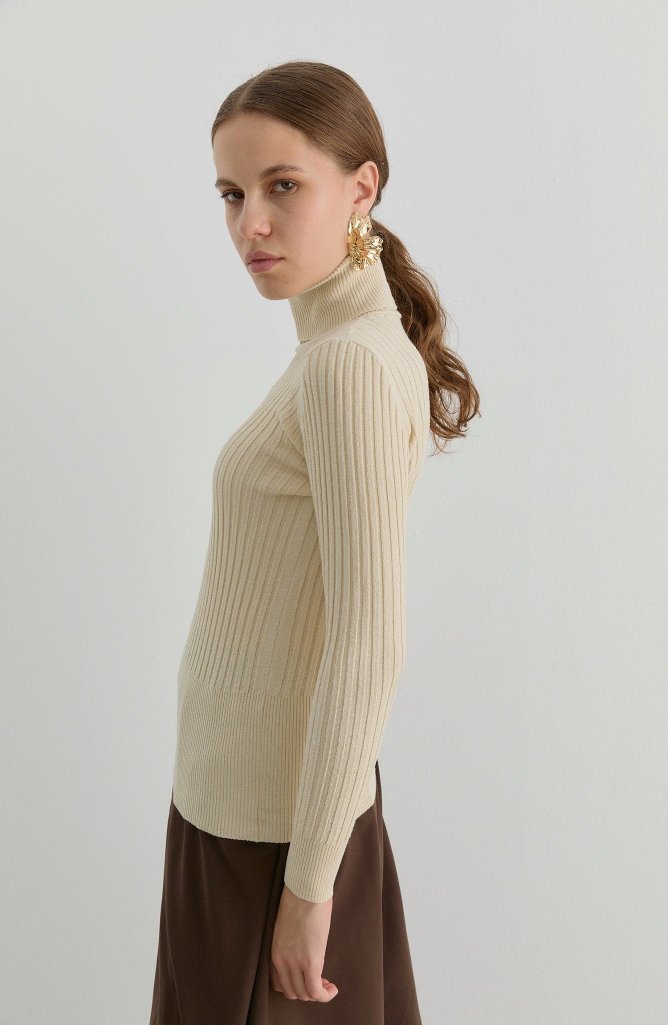 Basic Balıkçı Yaka Taş Fitilli Triko Kazak - Fatma Atasoy