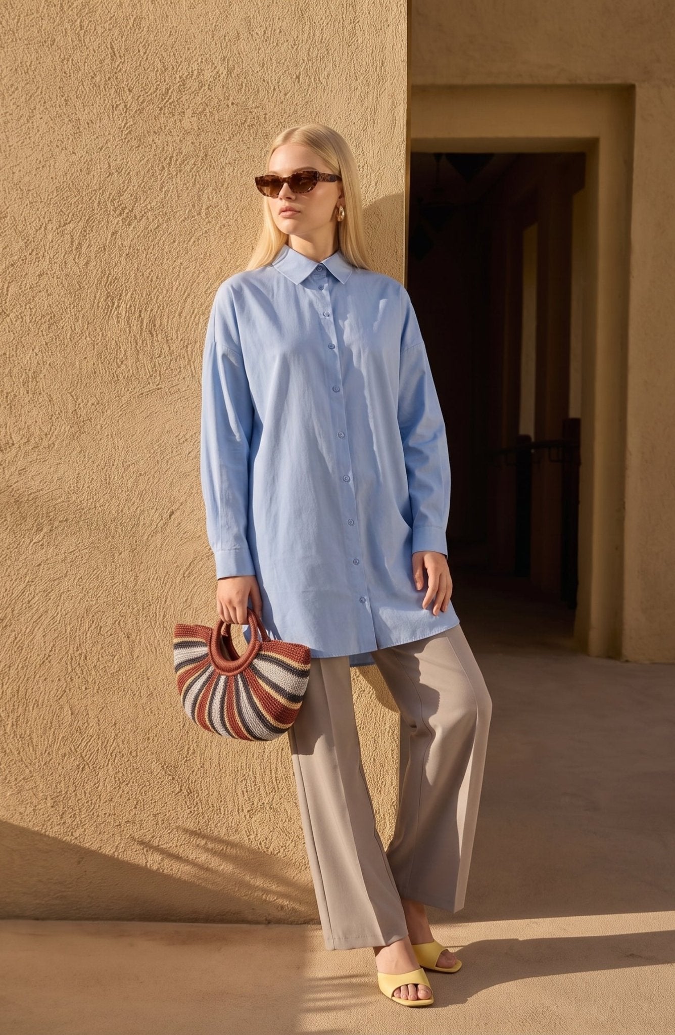 Basic Bebe Mavi Oversize Pamuk Gömlek - Fatma Atasoy