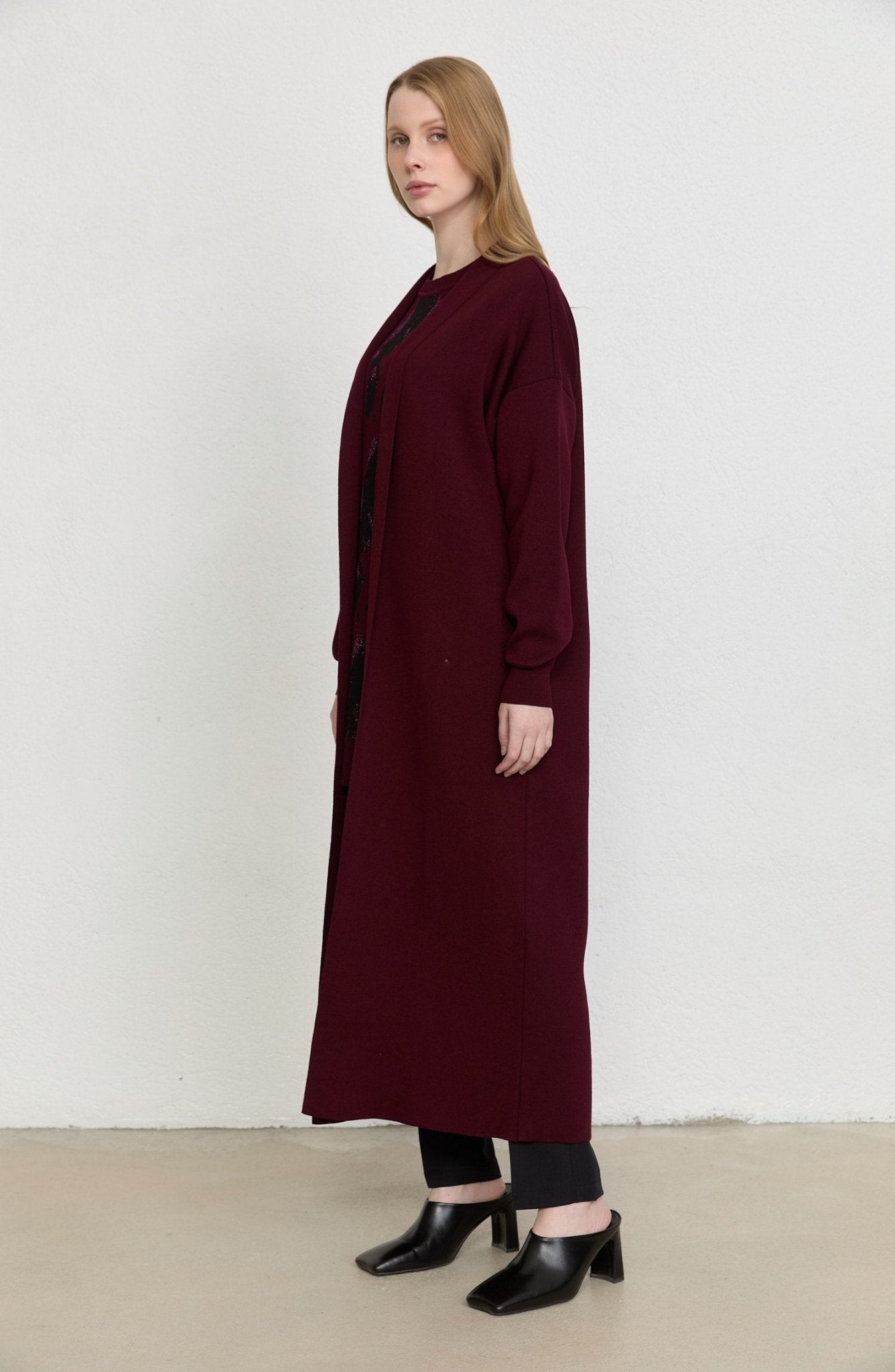 Basic Bordo Merserize Triko Hırka - Fatma Atasoy