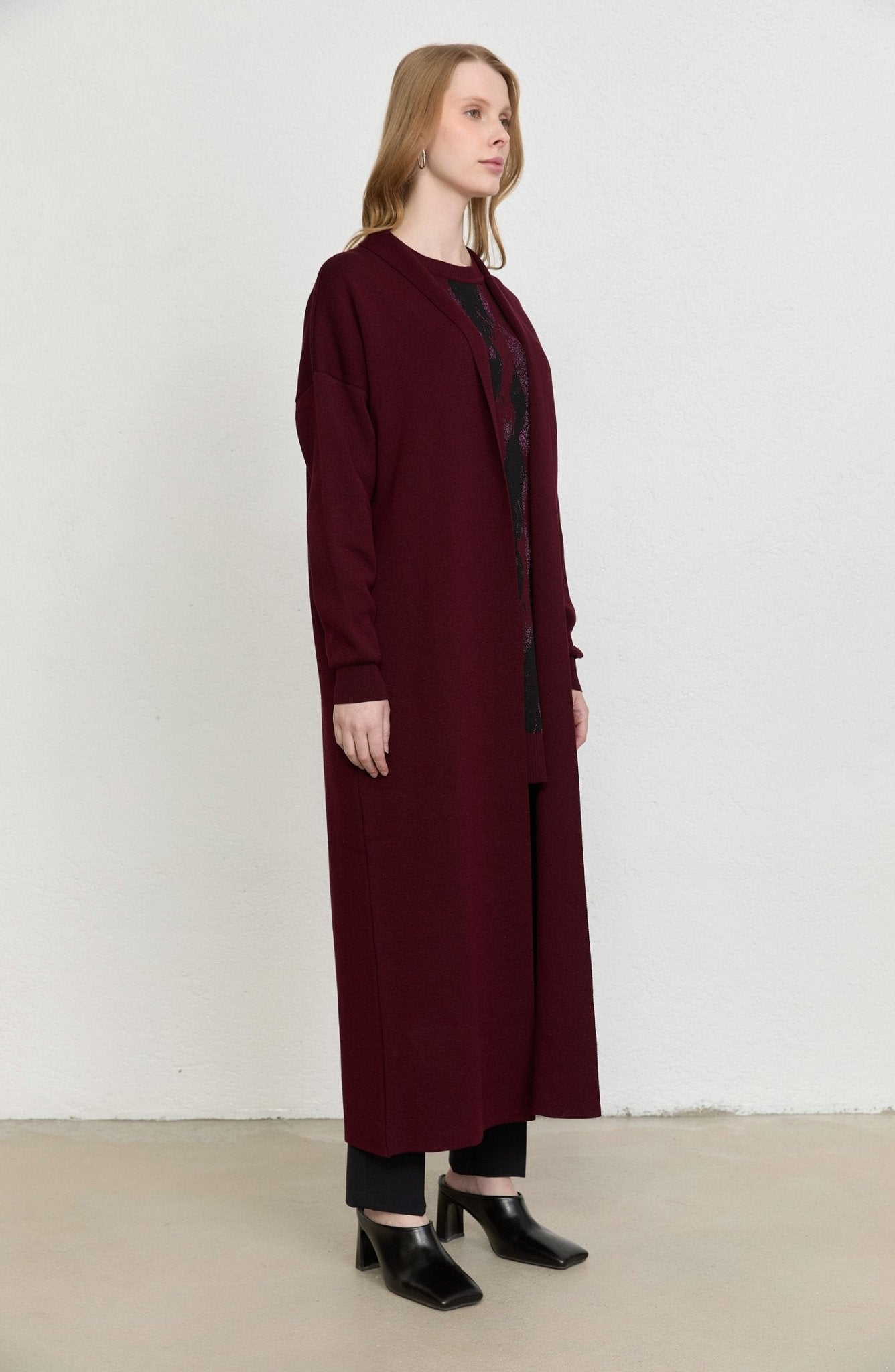 Basic Bordo Merserize Triko Hırka - Fatma Atasoy
