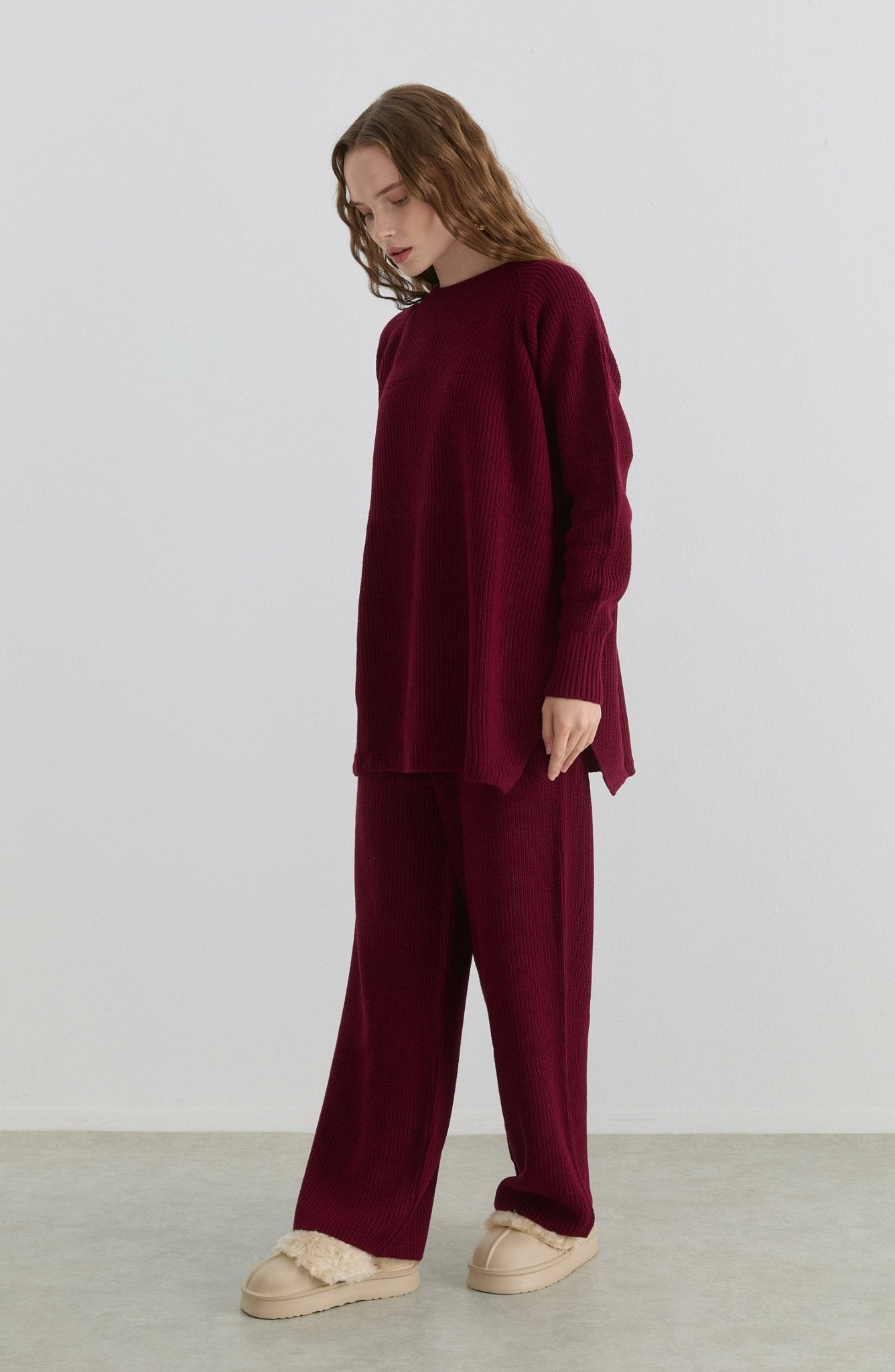 Basic Fitilli Bordo Triko İkili Takım - Fatma Atasoy