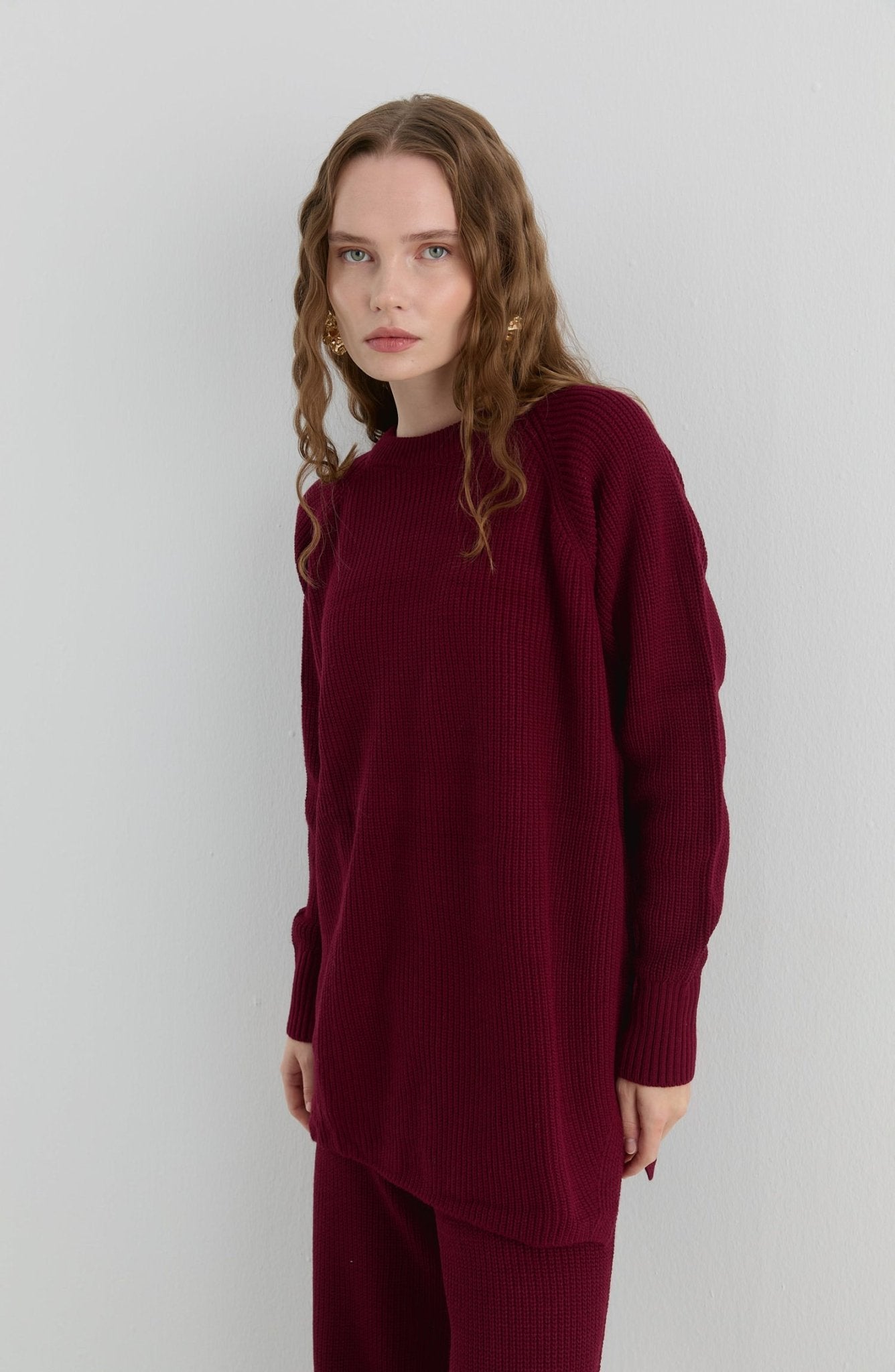 Basic Fitilli Bordo Triko İkili Takım - Fatma Atasoy