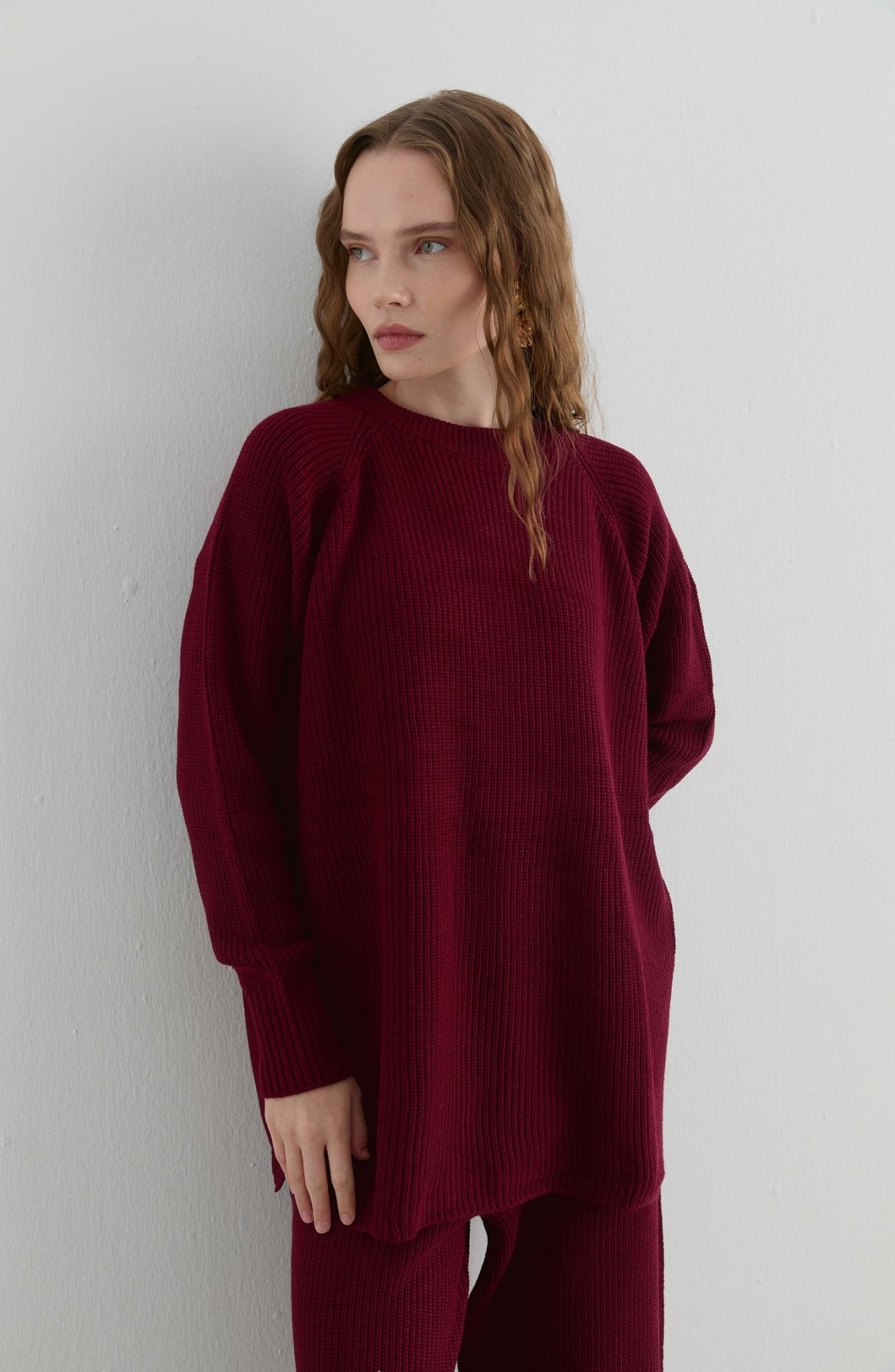 Basic Fitilli Bordo Triko İkili Takım - Fatma Atasoy