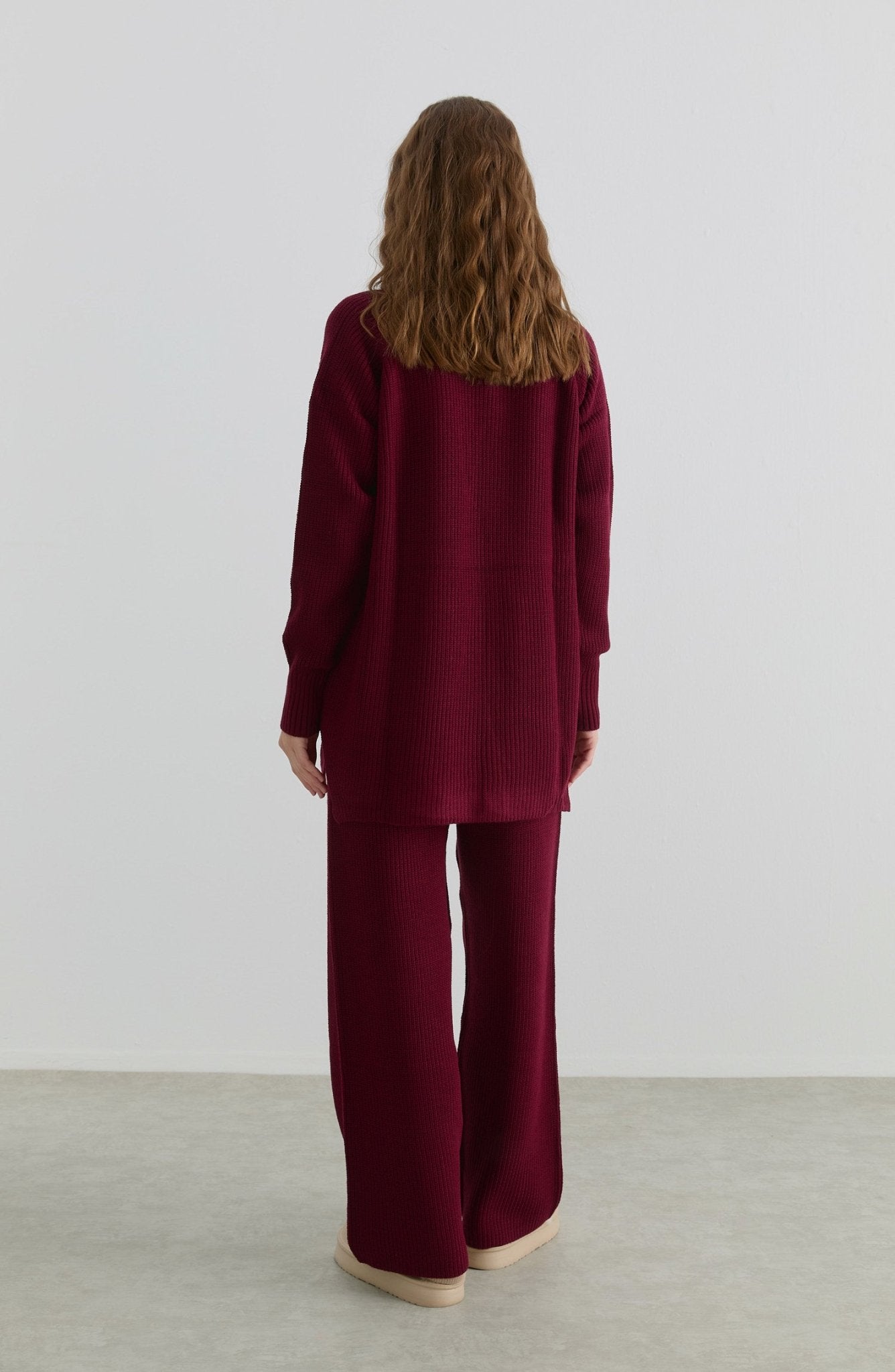 Basic Fitilli Bordo Triko İkili Takım - Fatma Atasoy