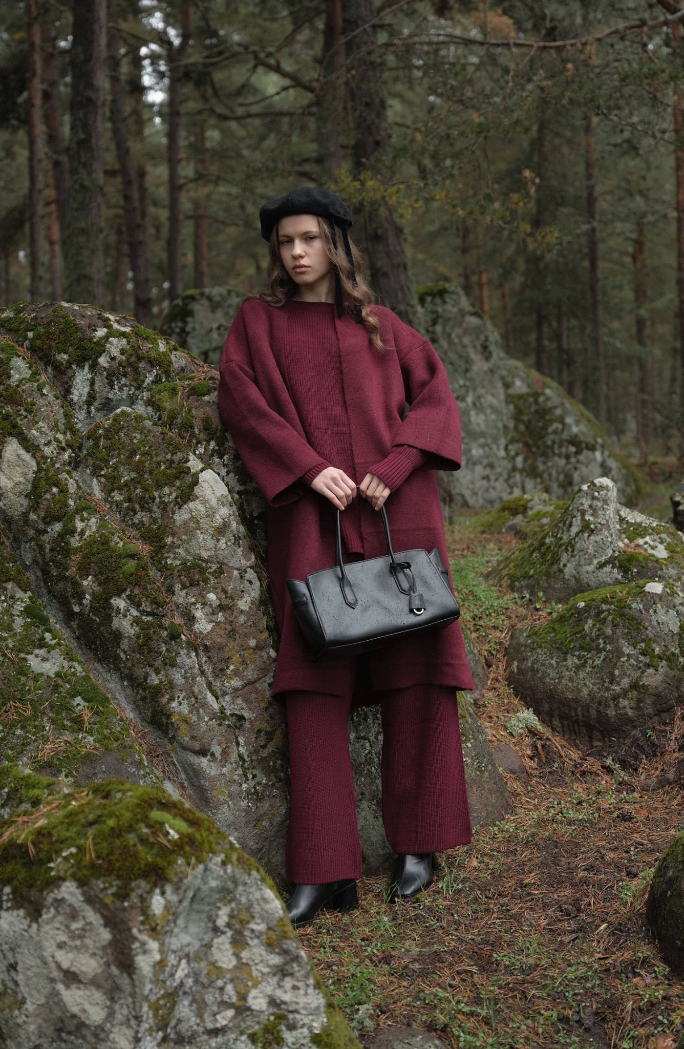 Basic Fitilli Bordo Triko İkili Takım - Fatma Atasoy