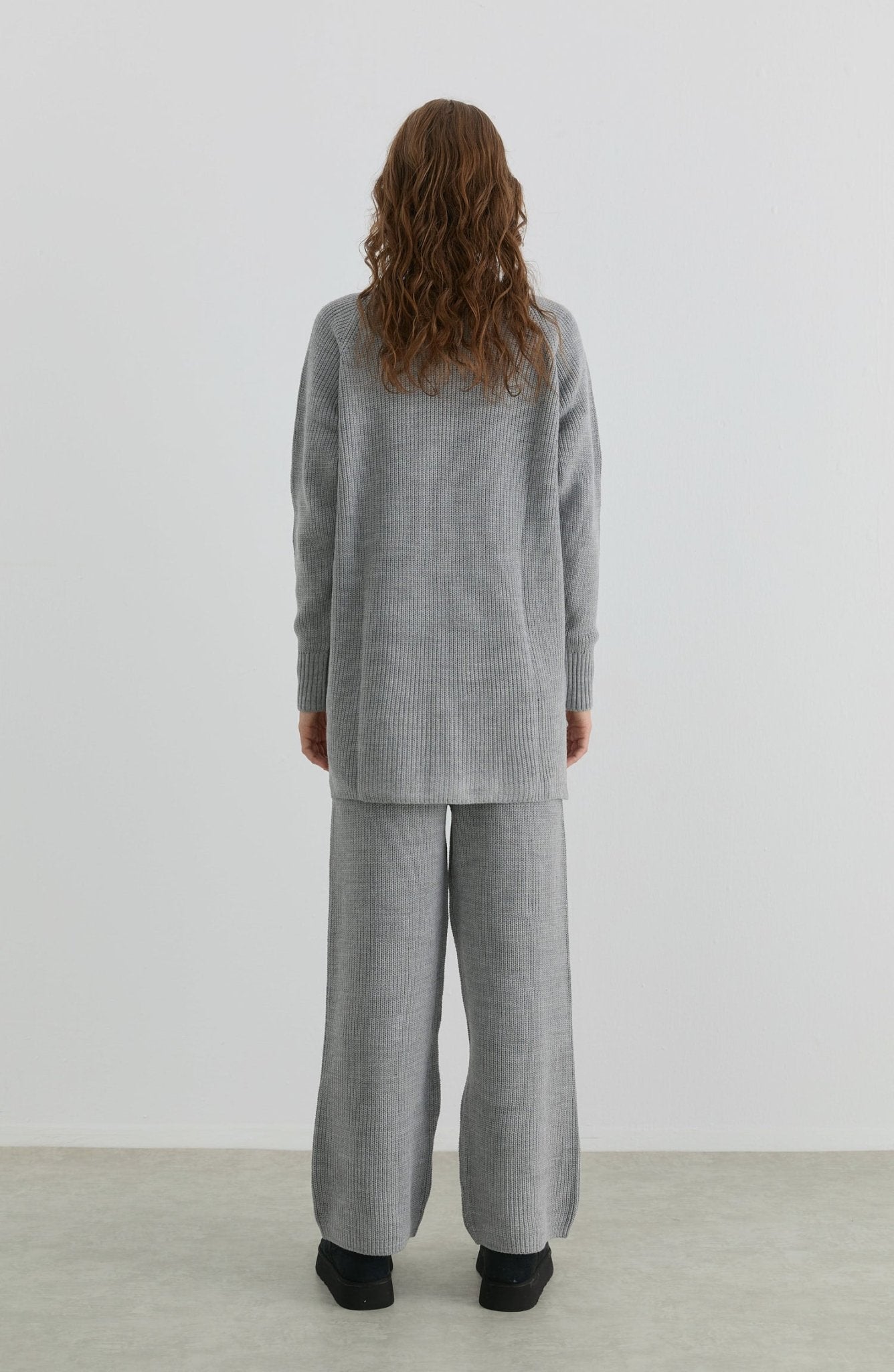 Basic Fitilli Gri Triko İkili Takım - Fatma Atasoy