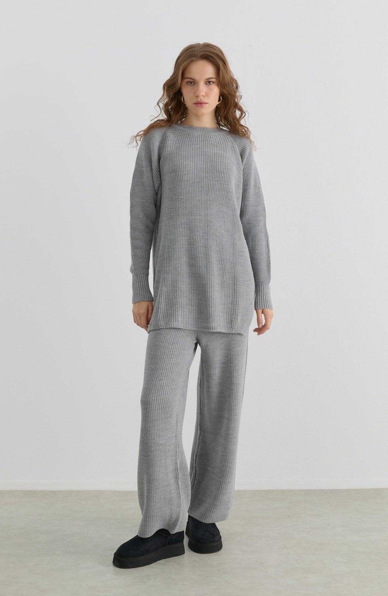 Basic Fitilli Gri Triko İkili Takım - Fatma Atasoy