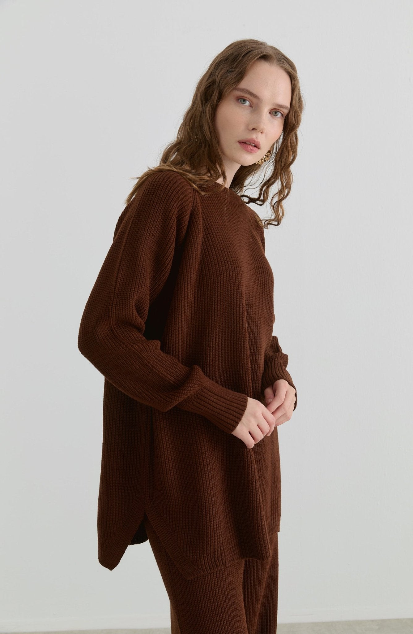 Basic Fitilli Kahverengi Triko İkili Takım - Fatma Atasoy