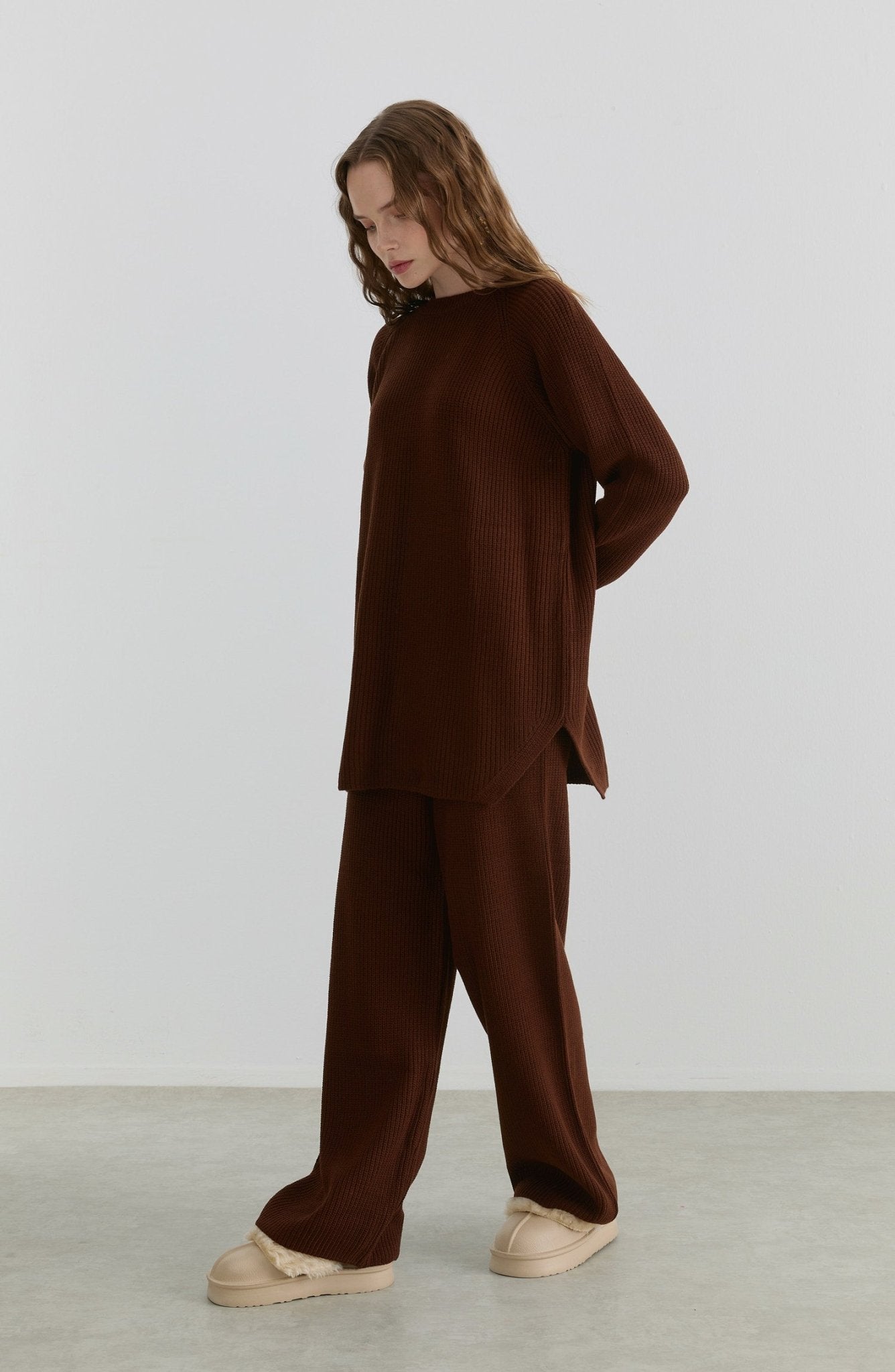 Basic Fitilli Kahverengi Triko İkili Takım - Fatma Atasoy