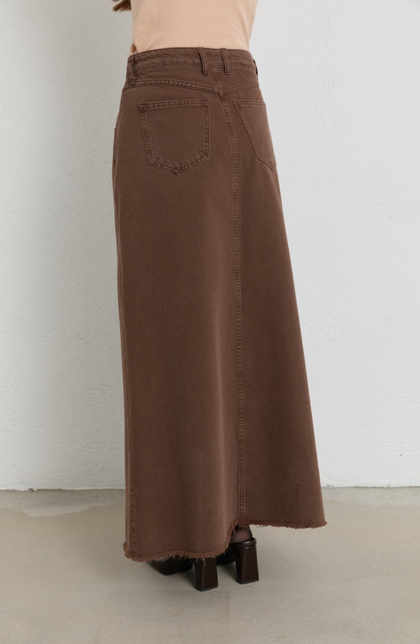 Basic Kahverengi Denim Etek - Fatma Atasoy