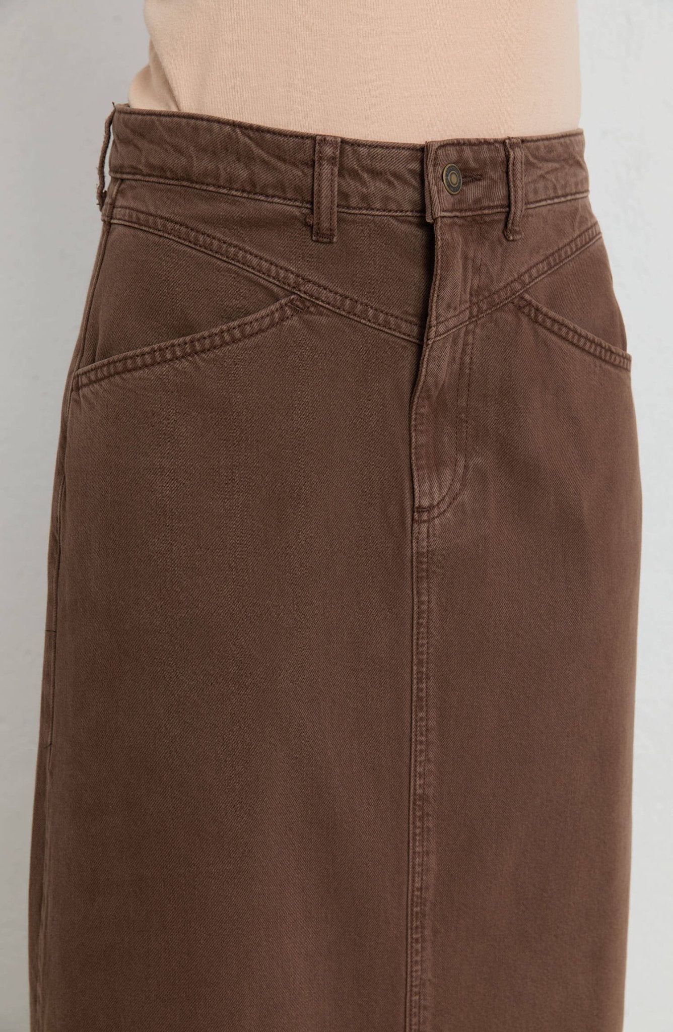 Basic Kahverengi Denim Etek - Fatma Atasoy