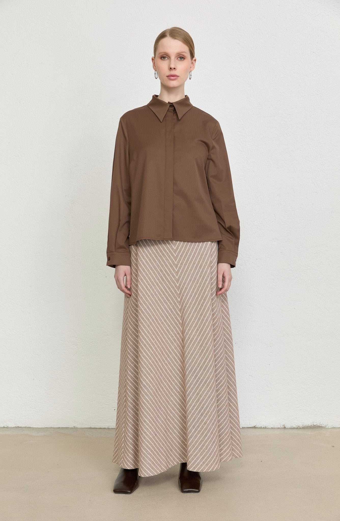 Basic Kahverengi Pamuk Gömlek - Fatma Atasoy