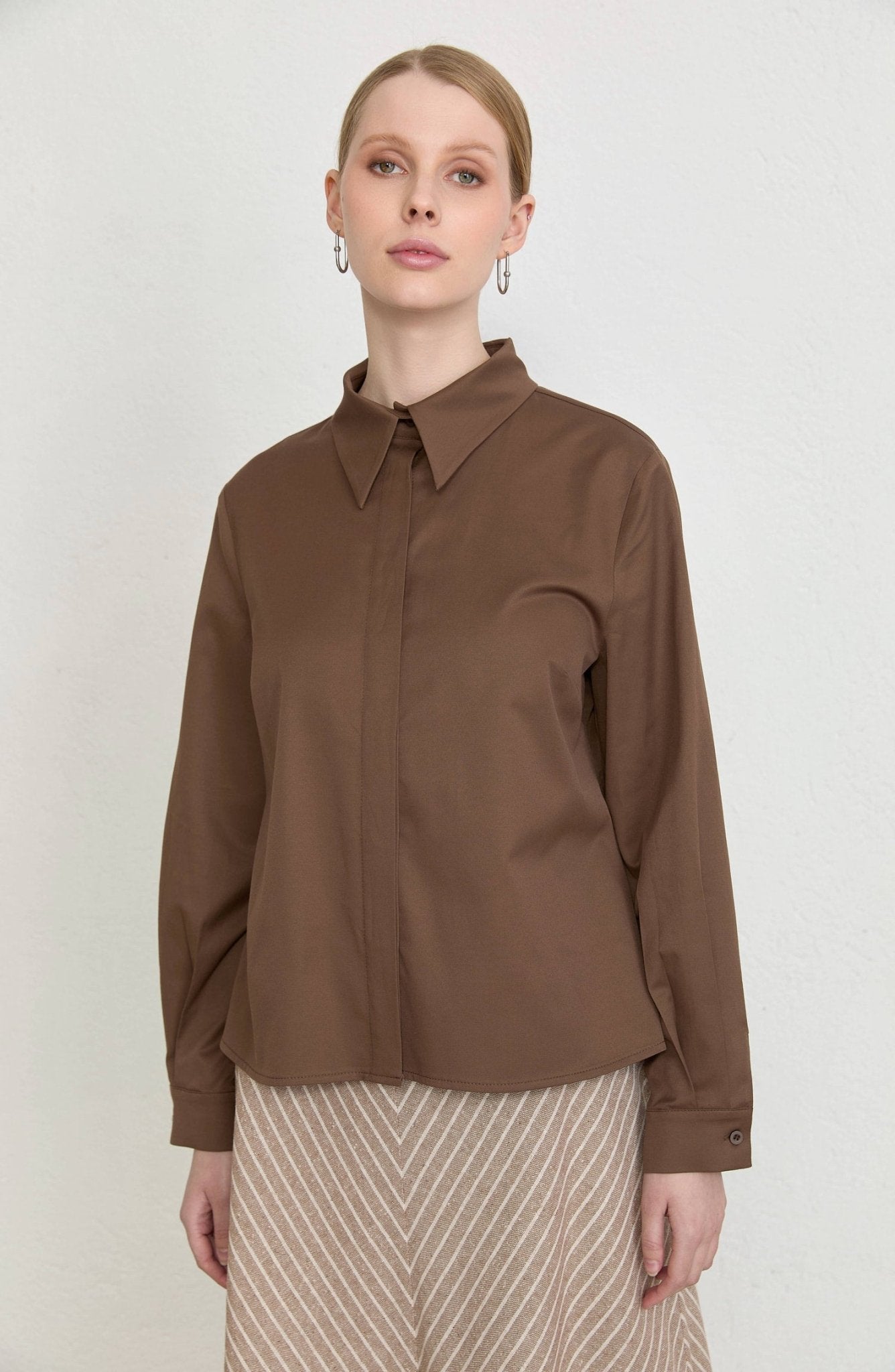 Basic Kahverengi Pamuk Gömlek - Fatma Atasoy
