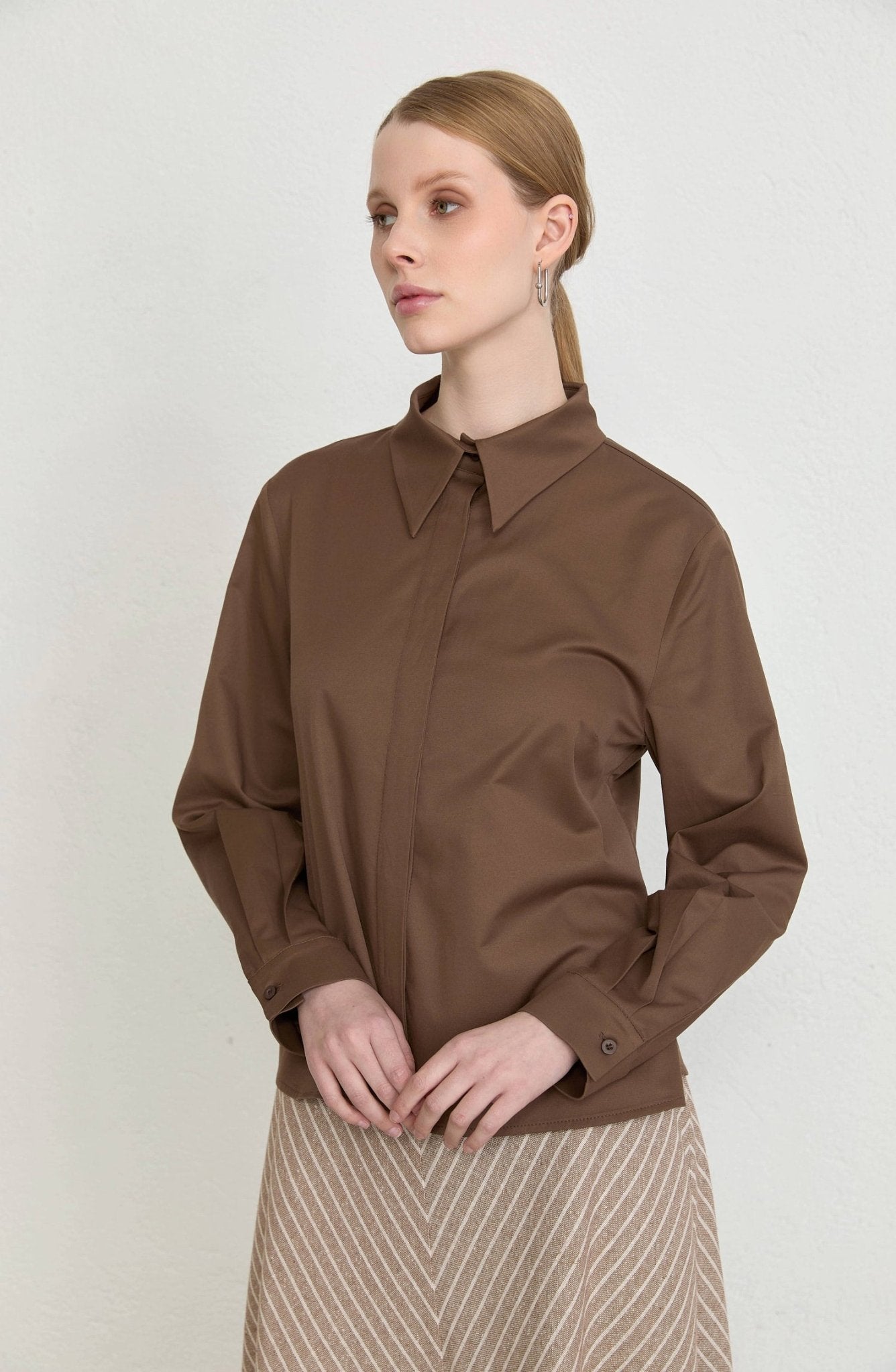 Basic Kahverengi Pamuk Gömlek - Fatma Atasoy