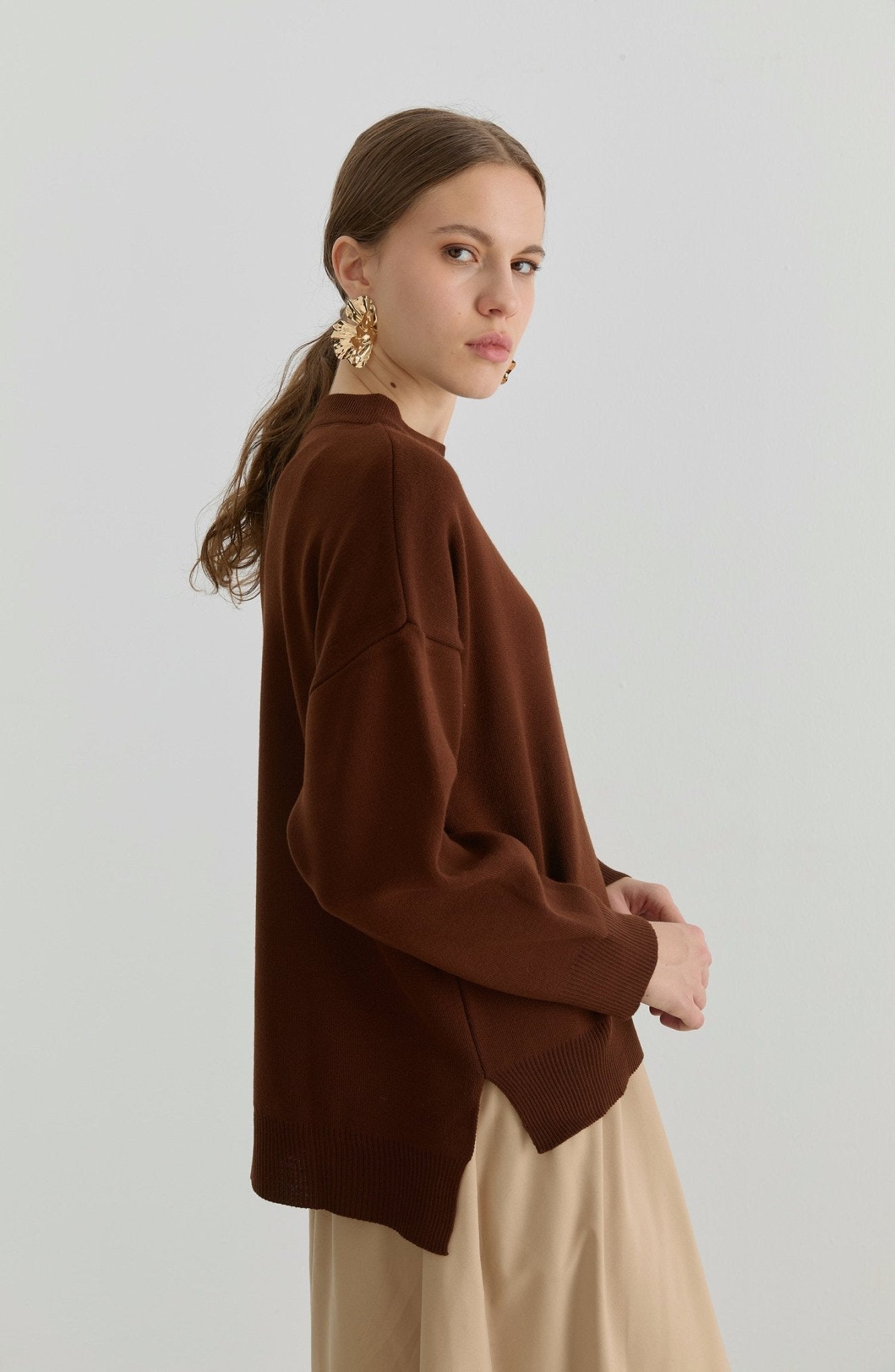 Basic Kahverengi Triko Kazak - Fatma Atasoy