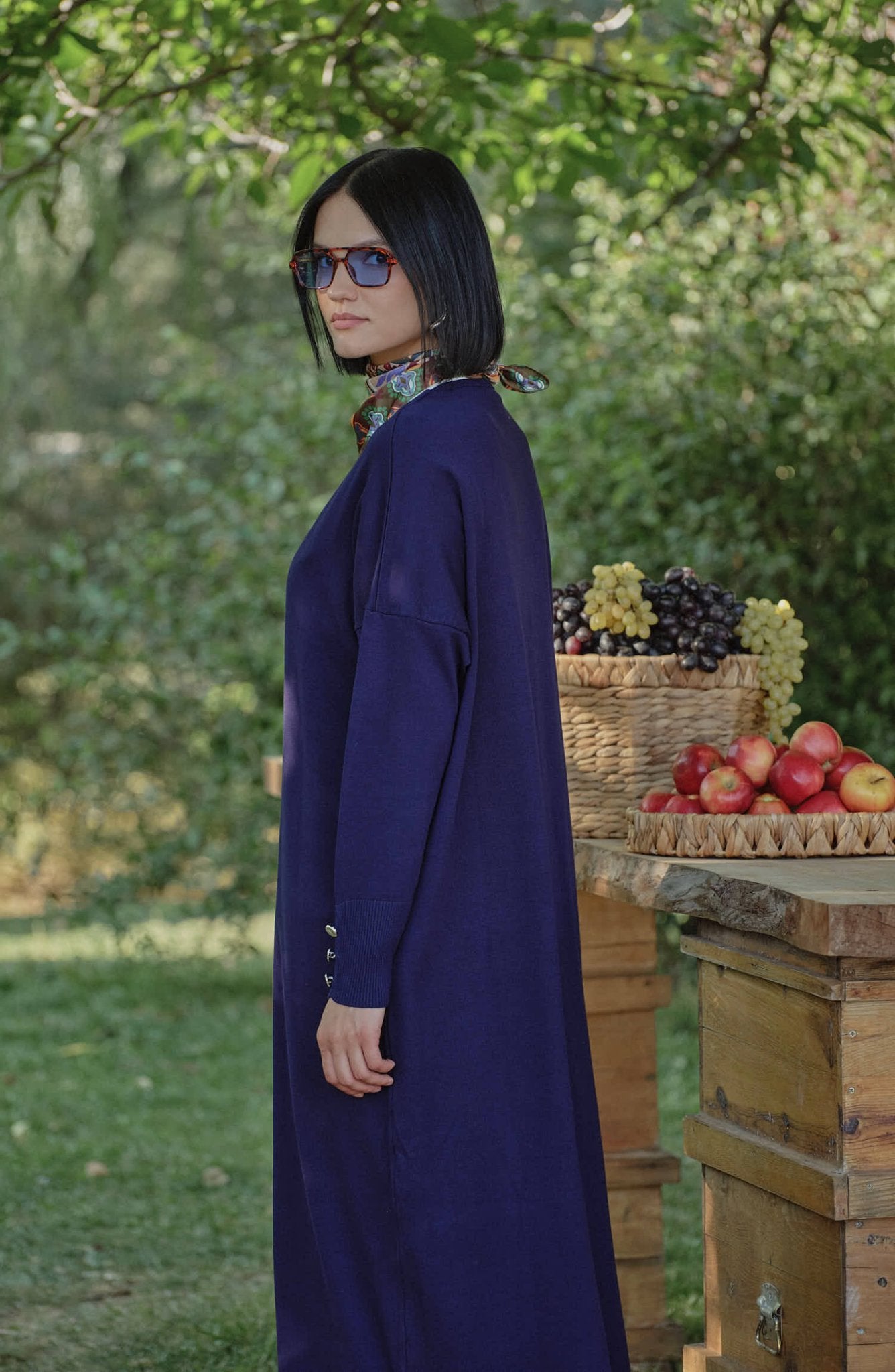 Basic Maksi Lacivert Merserize Triko Hırka - Fatma Atasoy