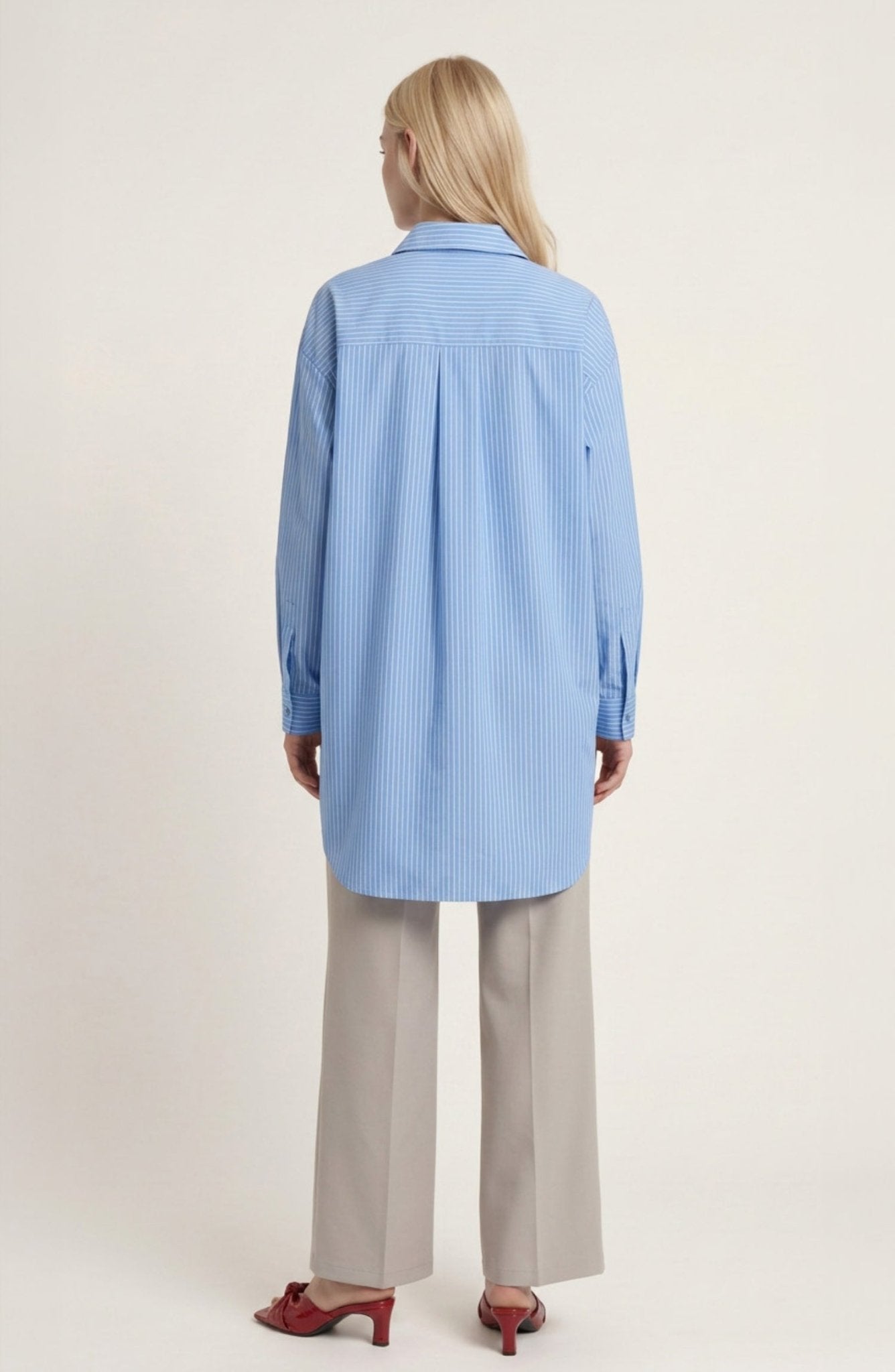 Basic Mavi Çizgili Oversize Pamuk Gömlek - Fatma Atasoy