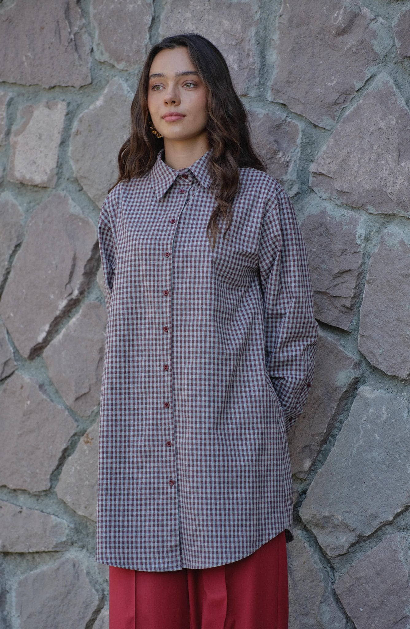 Basic Minikare Bordo Pamuk Gömlek - Fatma Atasoy