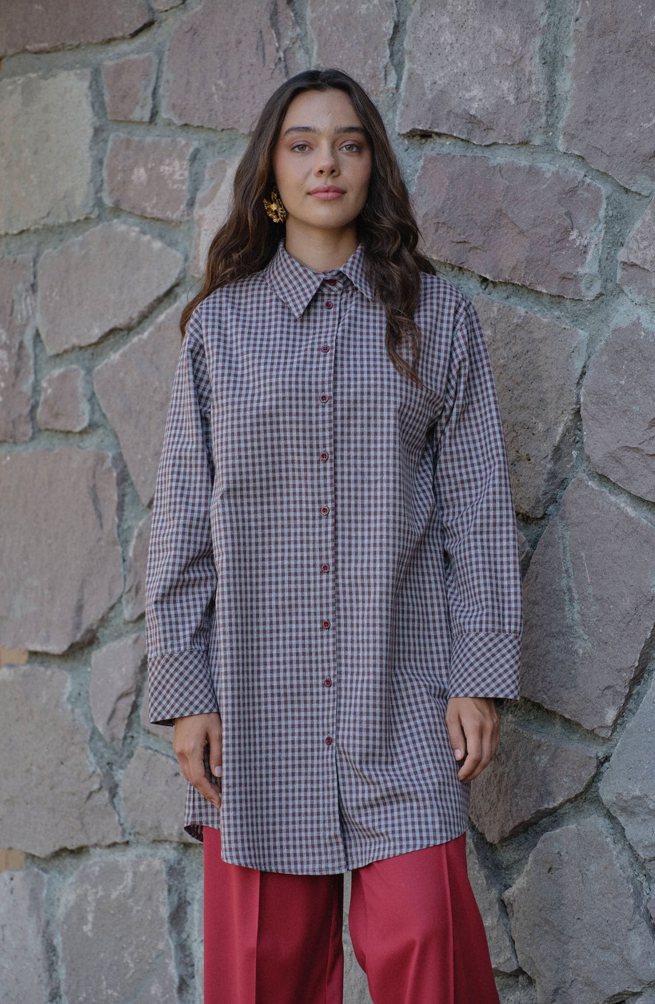 Basic Minikare Bordo Pamuk Gömlek - Fatma Atasoy