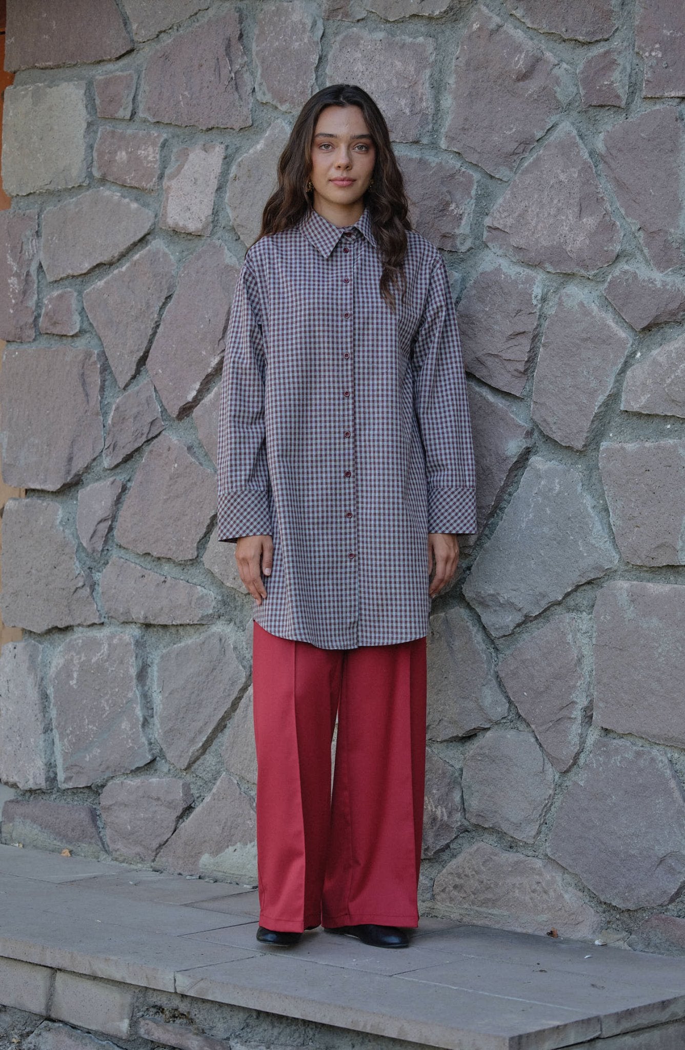 Basic Minikare Bordo Pamuk Gömlek - Fatma Atasoy