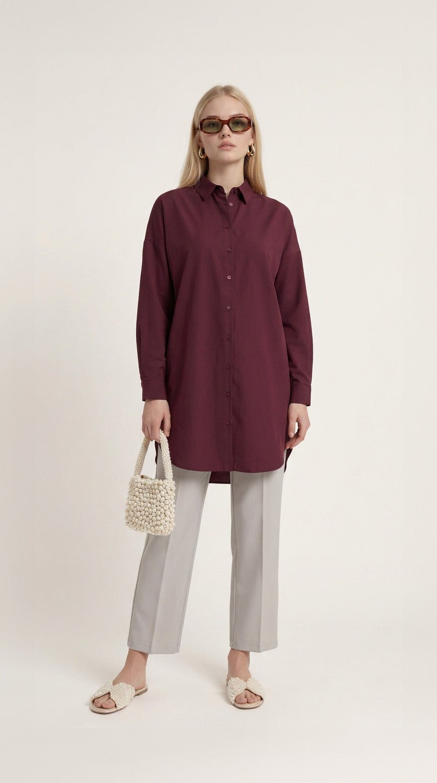 Basic Mürdüm Oversize Pamuk Gömlek - Fatma Atasoy