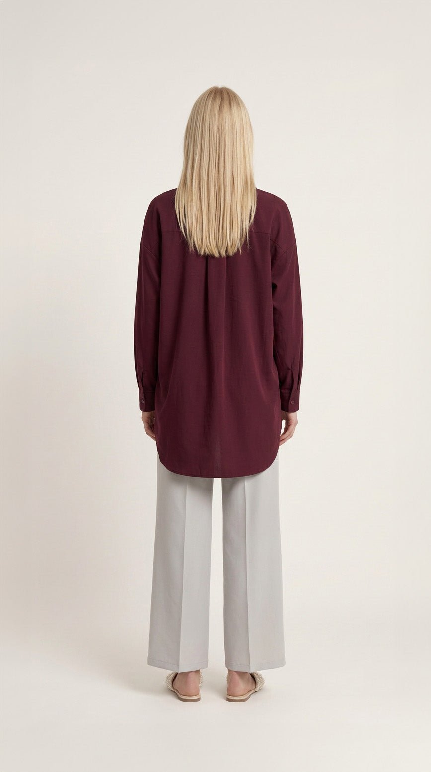 Basic Mürdüm Oversize Pamuk Gömlek - Fatma Atasoy