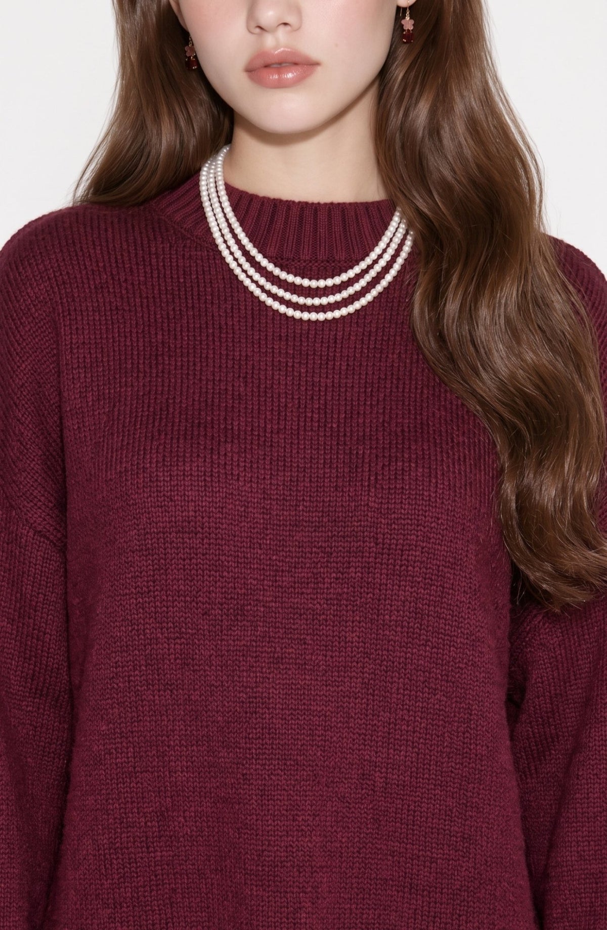 Basic Oversize Triko Bordo Kazak - Fatma Atasoy