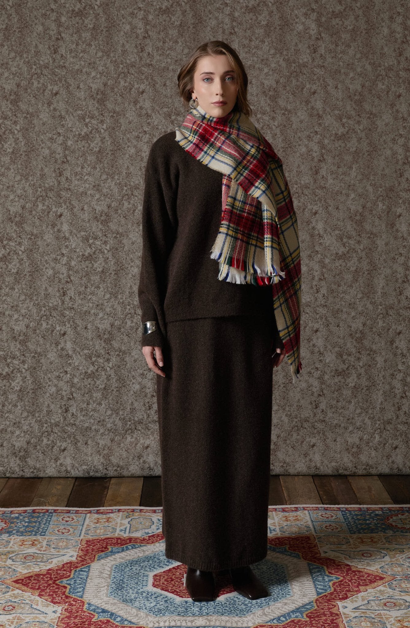 Basic Pufik Acı Kahve Triko Etekli İkili Takım - Fatma Atasoy