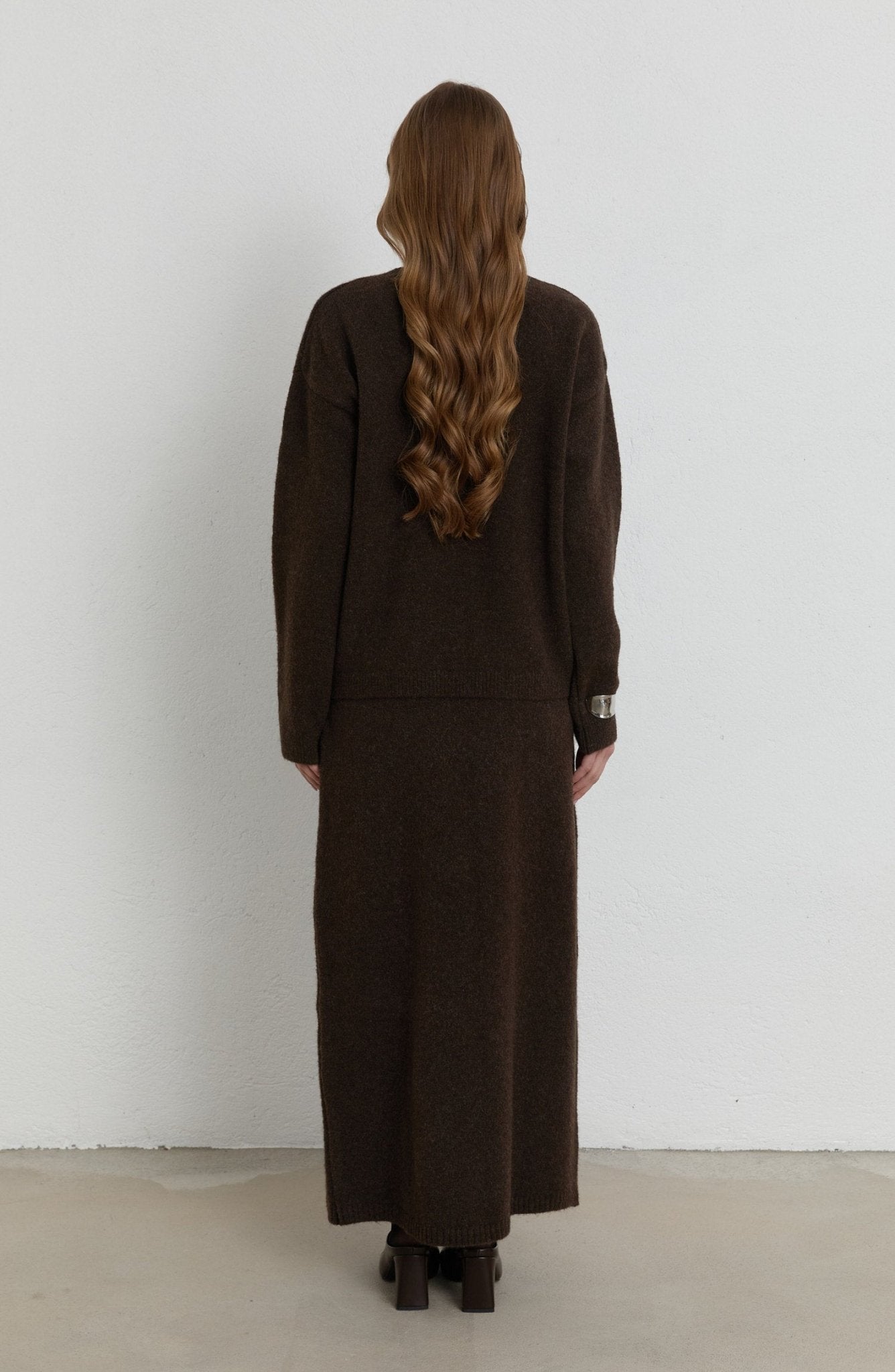 Basic Pufik Acı Kahve Triko Etekli İkili Takım - Fatma Atasoy