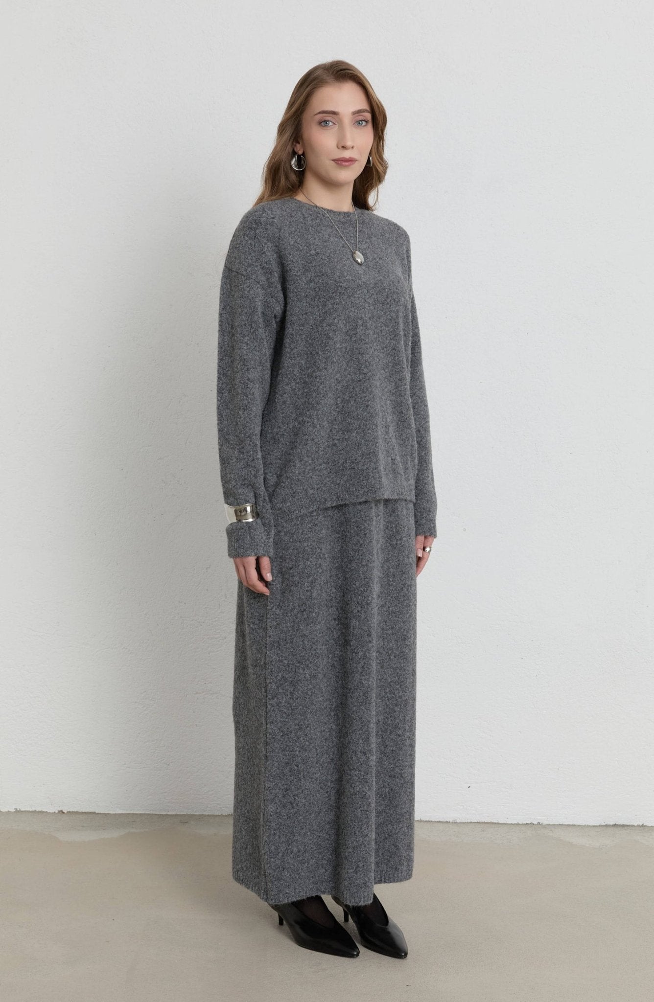 Basic Pufik Gri Triko Etekli İkili Takım - Fatma Atasoy