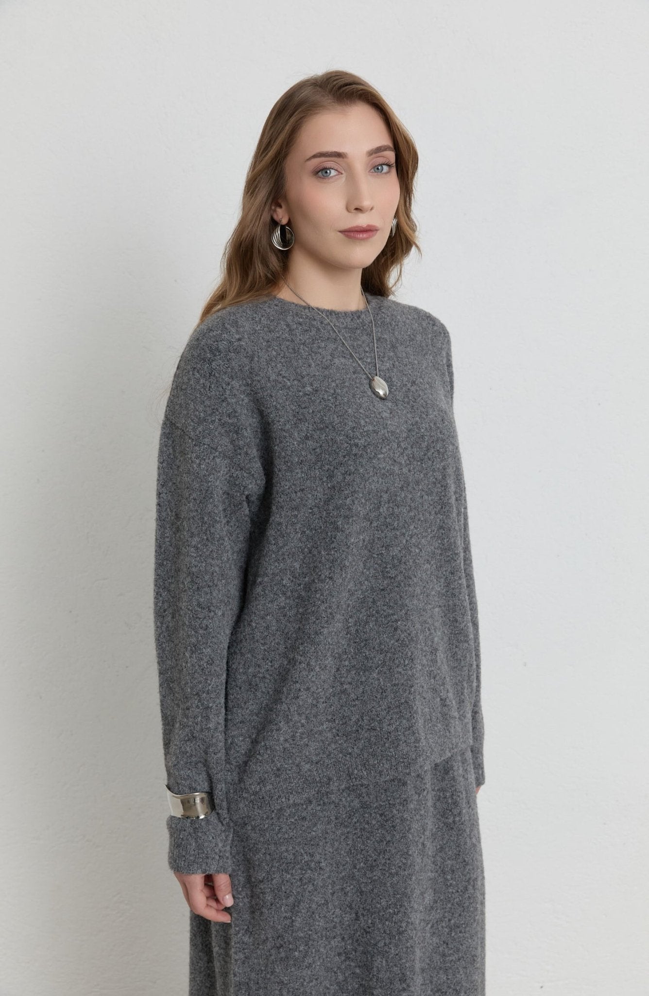 Basic Pufik Gri Triko Etekli İkili Takım - Fatma Atasoy