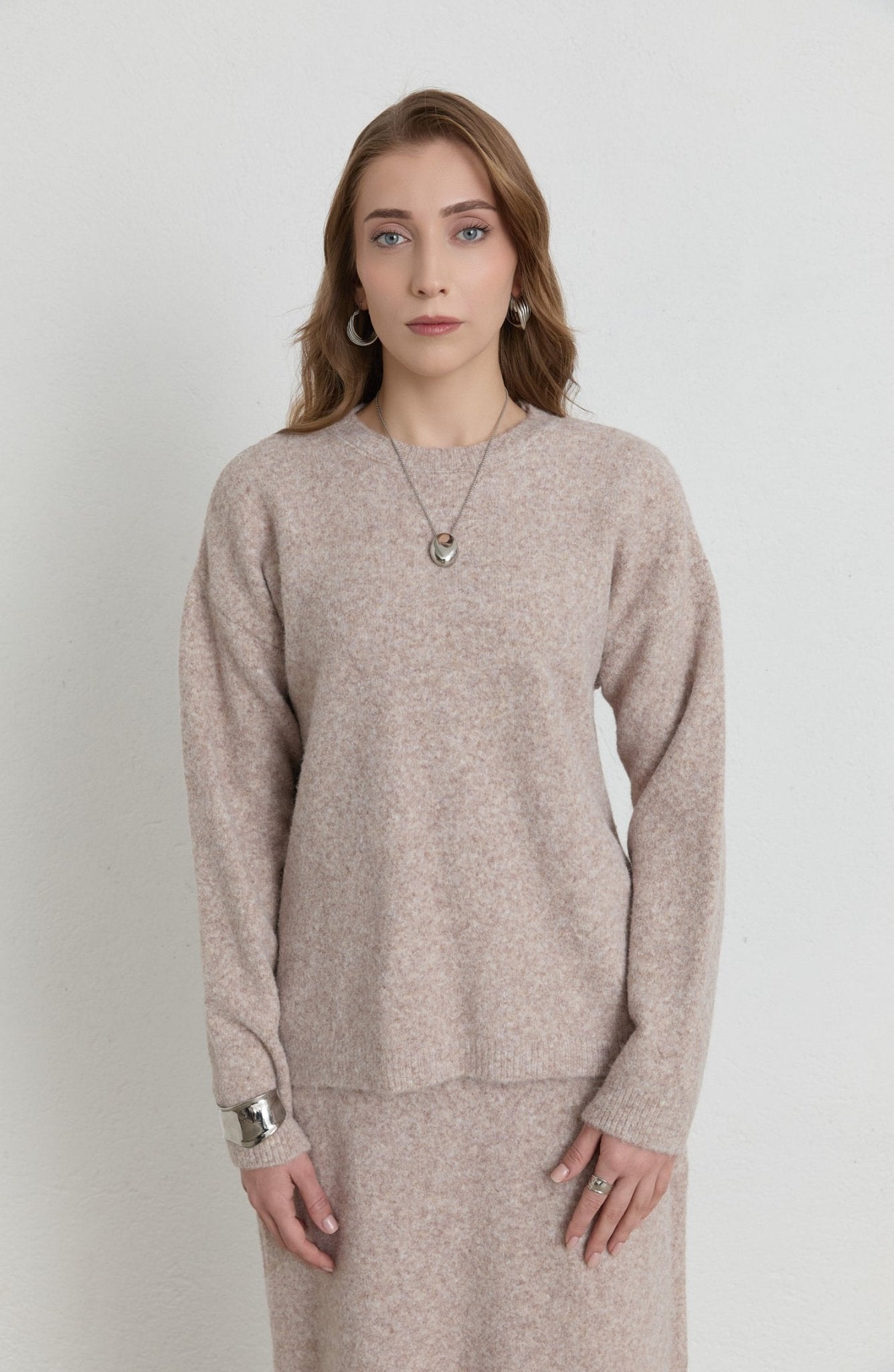 Basic Pufik Sütlü Kahve Triko Etekli İkili Takım - Fatma Atasoy