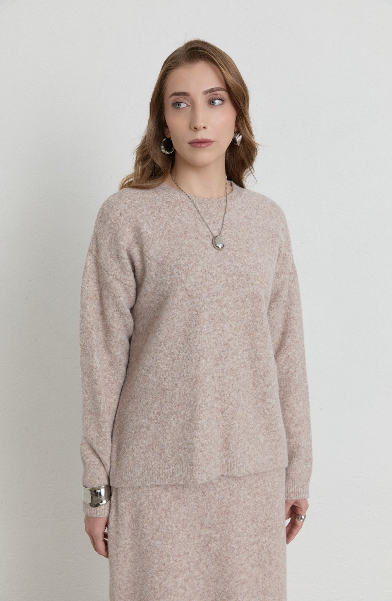 Basic Pufik Sütlü Kahve Triko Etekli İkili Takım - Fatma Atasoy