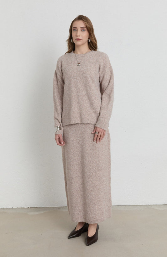 Basic Pufik Sütlü Kahve Triko Etekli İkili Takım - Fatma Atasoy