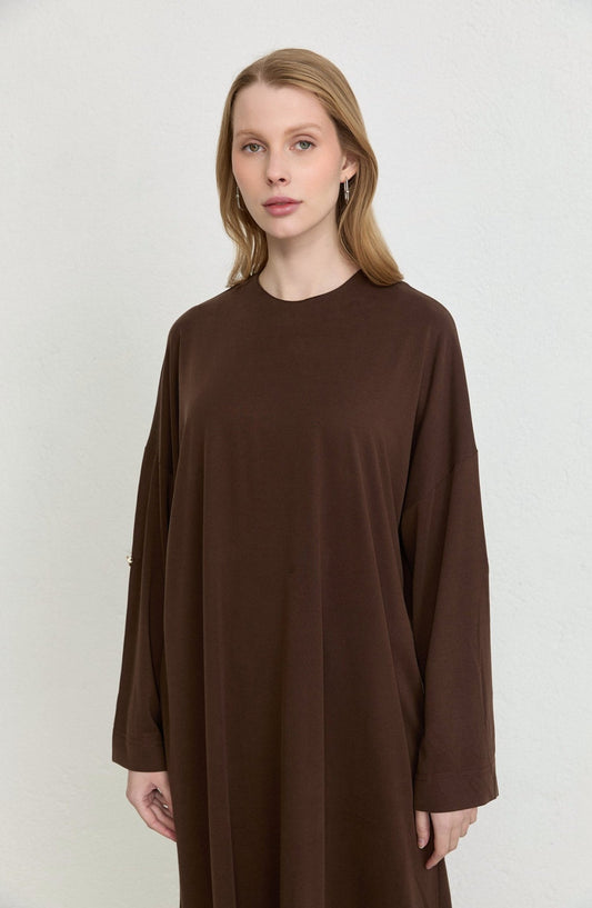 Basic Soft Touch Modal Kahverengi Elbise - Fatma Atasoy