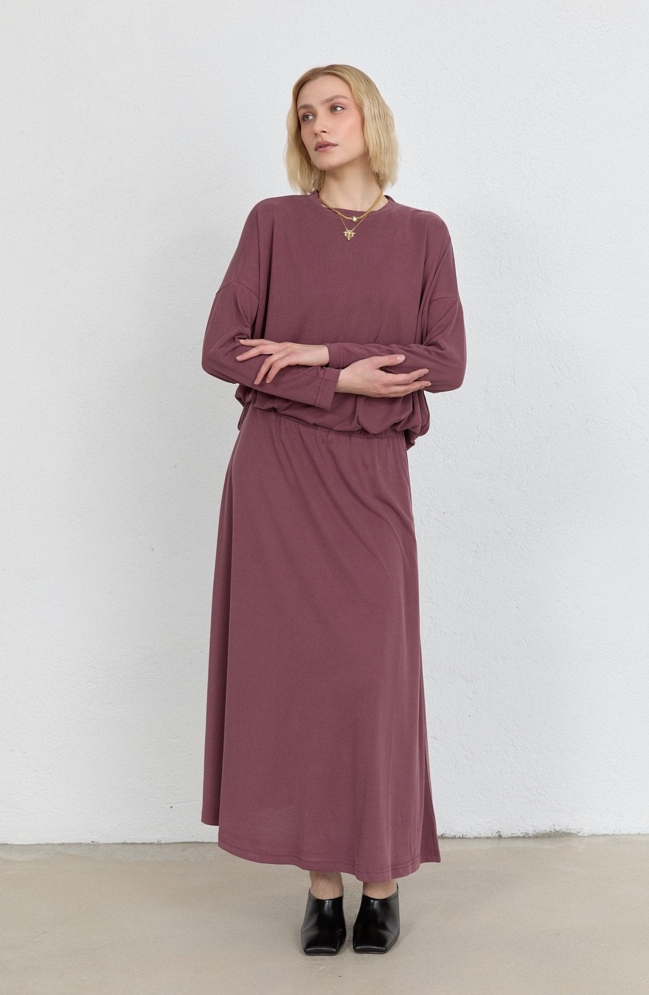 Basic Soft Touch Modal Mürdüm Etekli İkili Takım - Fatma Atasoy