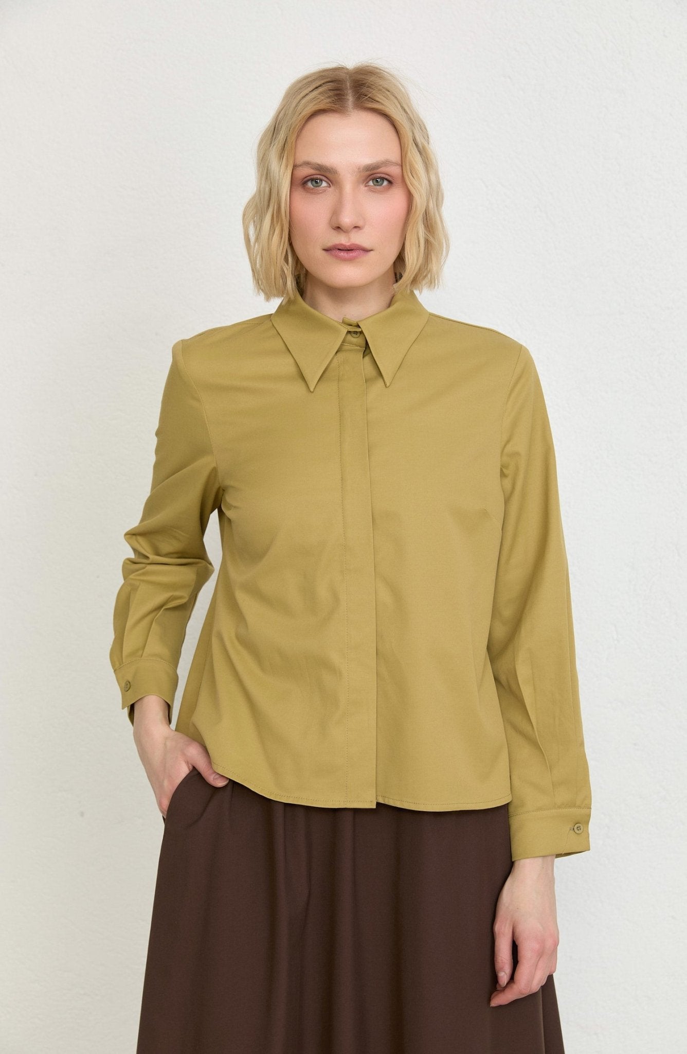 Basic Yağ Yeşili Pamuk Gömlek - Fatma Atasoy